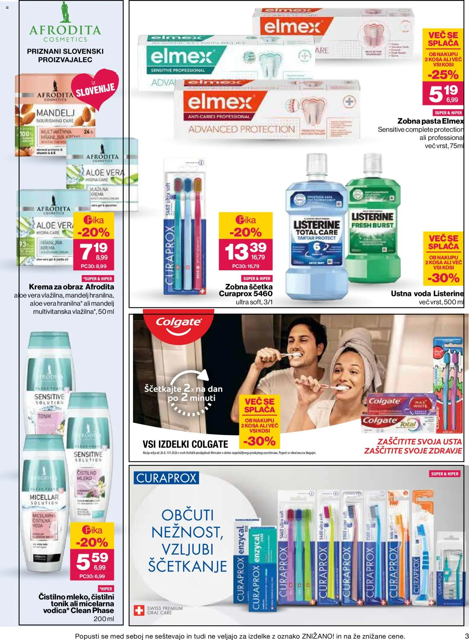 Novi Mercator katalog ponudbe – veljaven od 26.08.2026 | Stran: 3 | Izdelki: Zobna pasta, Tonik, Voda, Krema za obraz