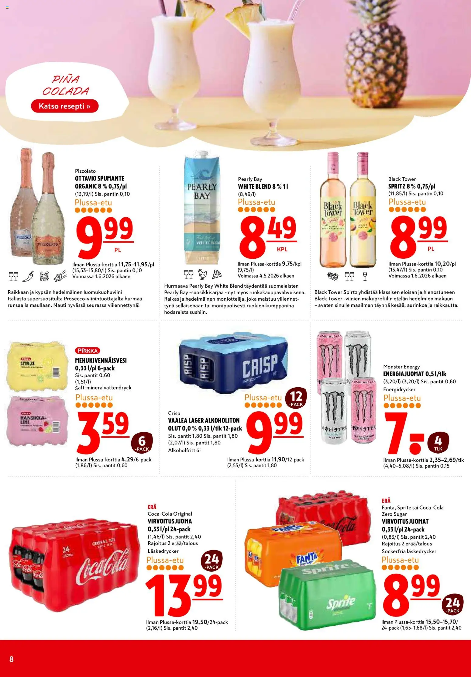 K-Citymarket tarjoukset – voimassa 15.06.2026 alkaen | Sivu: 8 | Tuotteet: Virvoitusjuomat, Sprite, Fanta, Olut