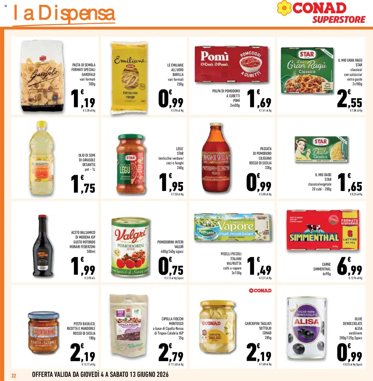 Volantino Conad del 04.06.2026 | Pagina: 22 | Prodotti: Lenticchie, Pomodoro, Funghi, Passata di pomodoro