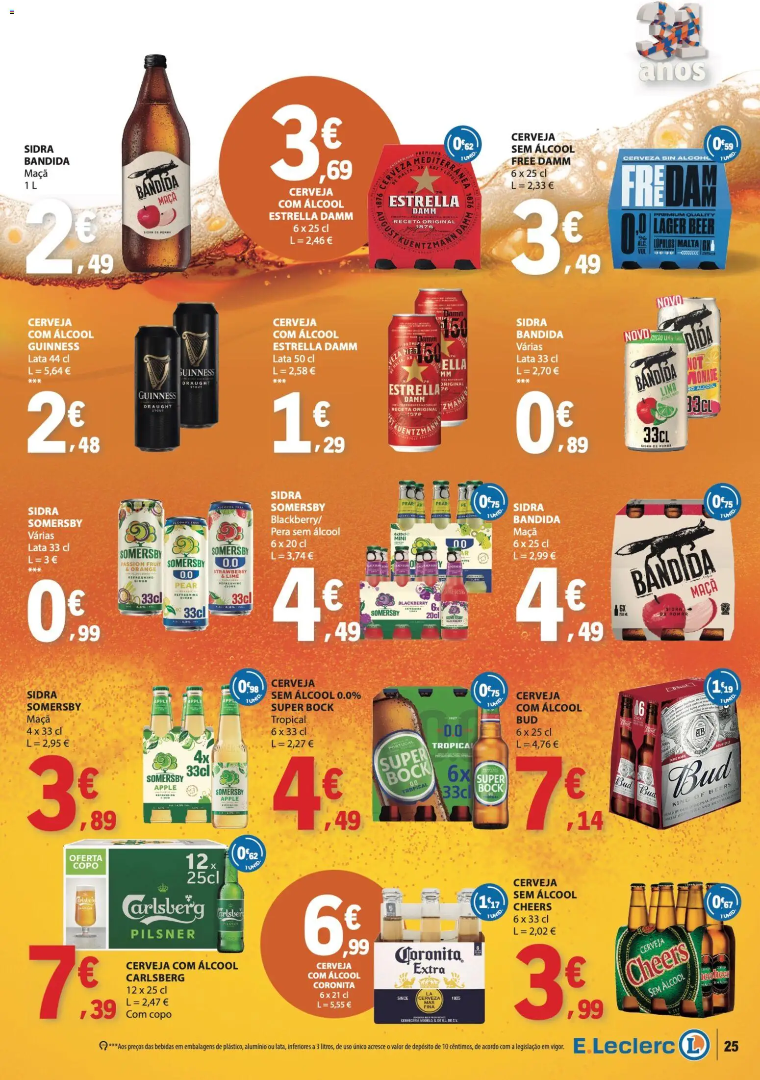 E.Leclerc folheto Semanal Aniversário 31 │ válido de 22/10/2026 | Página: 25 | Produtos: Bebidas, Somersby, Álcool, Lima