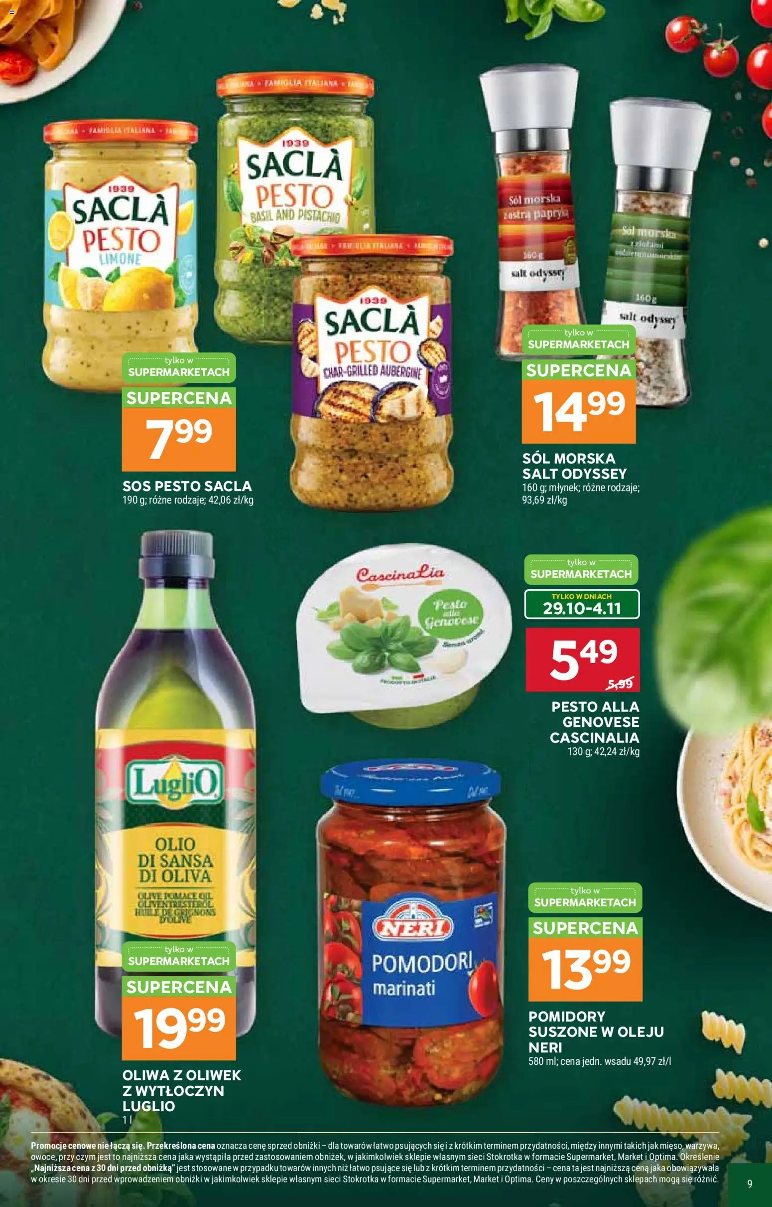 Stokrotka gazetka - Włochy od kuchni od 29.10.2026 | Strona: 9 | Produkty: Oliwa z oliwek, Stokrotka, Pomidory suszone w oleju, Sól morska