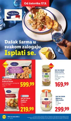 DUC DE COEUR, Zelene masline, Punjene plavim sirom, 224 ml, Oceđena masa 130 g, 1 kg = 1308.-, # 5719083 - pregled Lidl kataloga - važi od 17.09.2026 | Strana: 46 | Proizvode: Majonez, Masline, Škampi