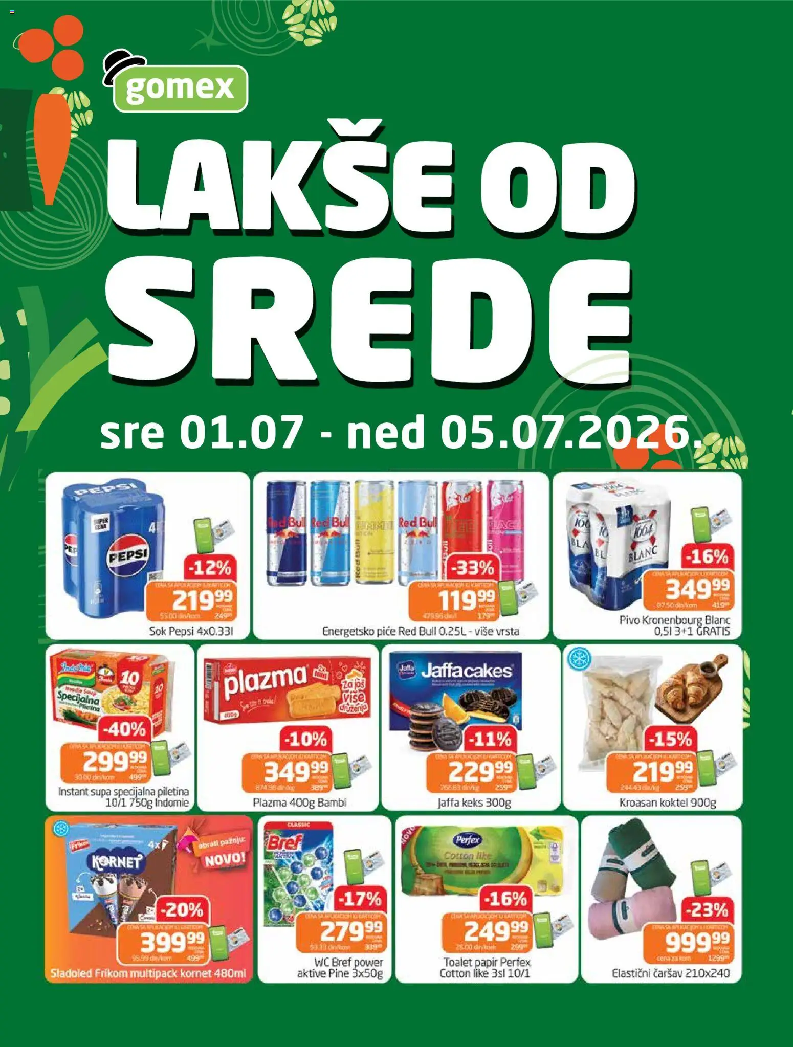 Gomex katalog - važi od 01.07.2026 | Strana: 1 | Proizvode: Plazma, Kroasan, Sok, Pivo