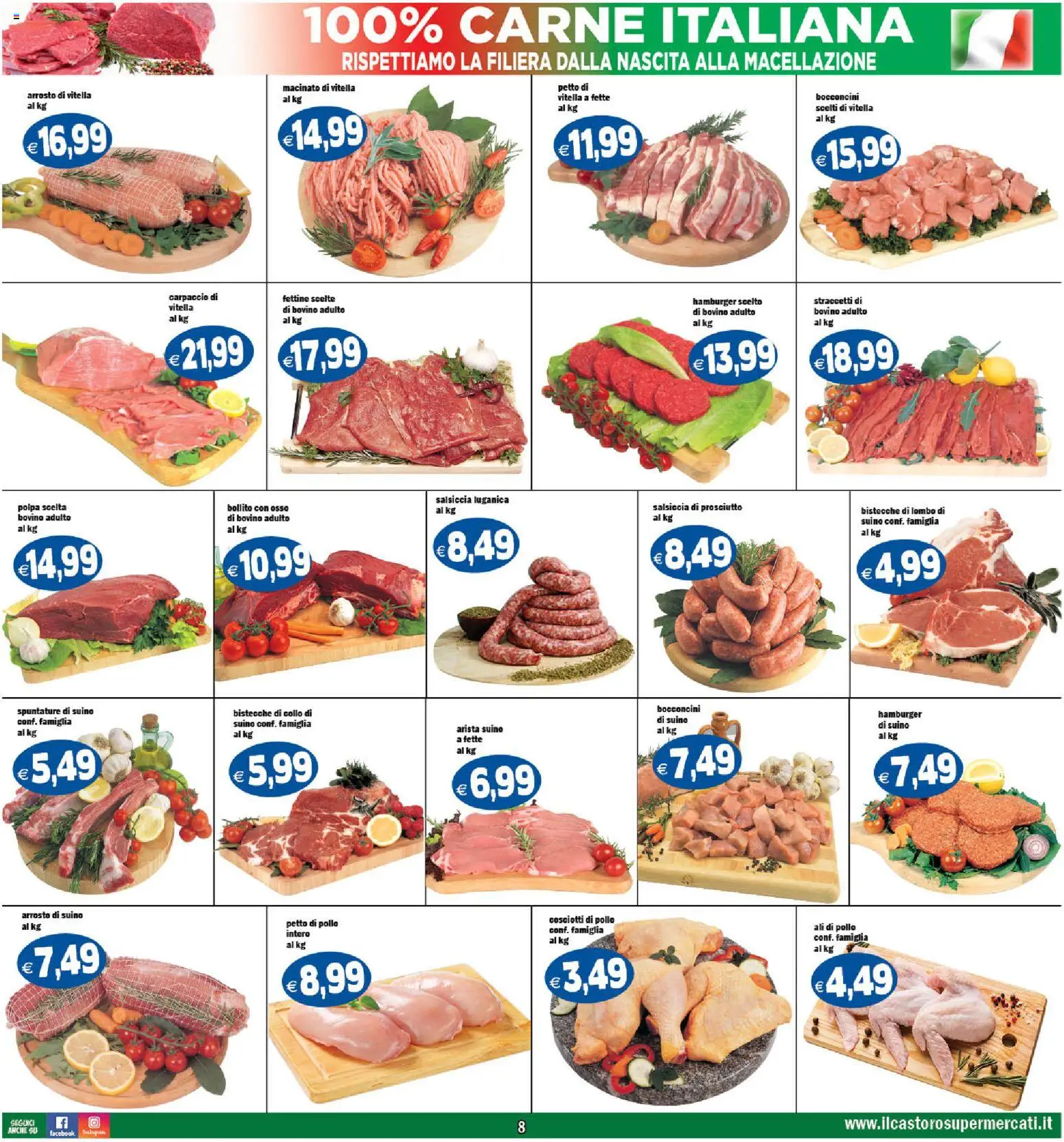 Volantino Il Castoro del 20.05.2026 | Pagina: 8 | Prodotti: Petto di Pollo, Suino, Prosciutto, Hamburger