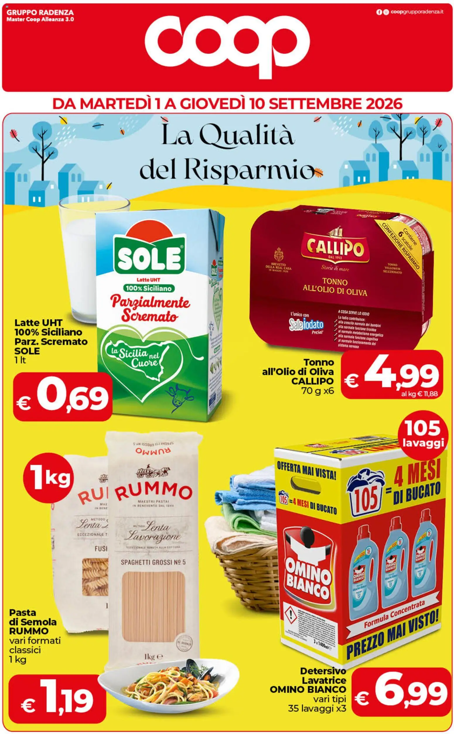 Volantino COOP del 01/09/2026 | Pagina: 1 | Prodotti: Rummo, Lavatrice, Semola, Spaghetti