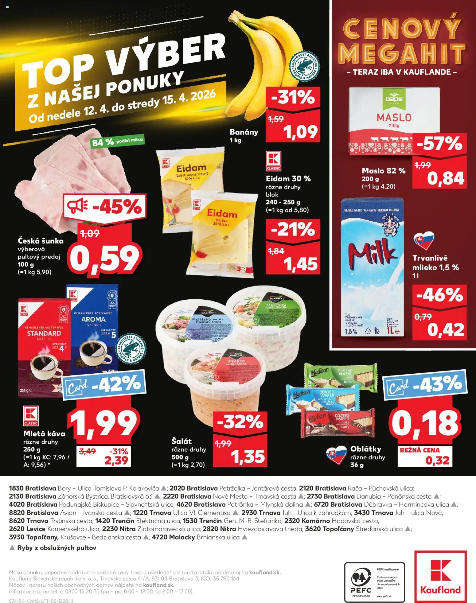 Nové Kaufland akcie – leták je platný od 09.04.2026 | Strana: 74 | Produkty: Maslo, Káva, Banány, Šalát