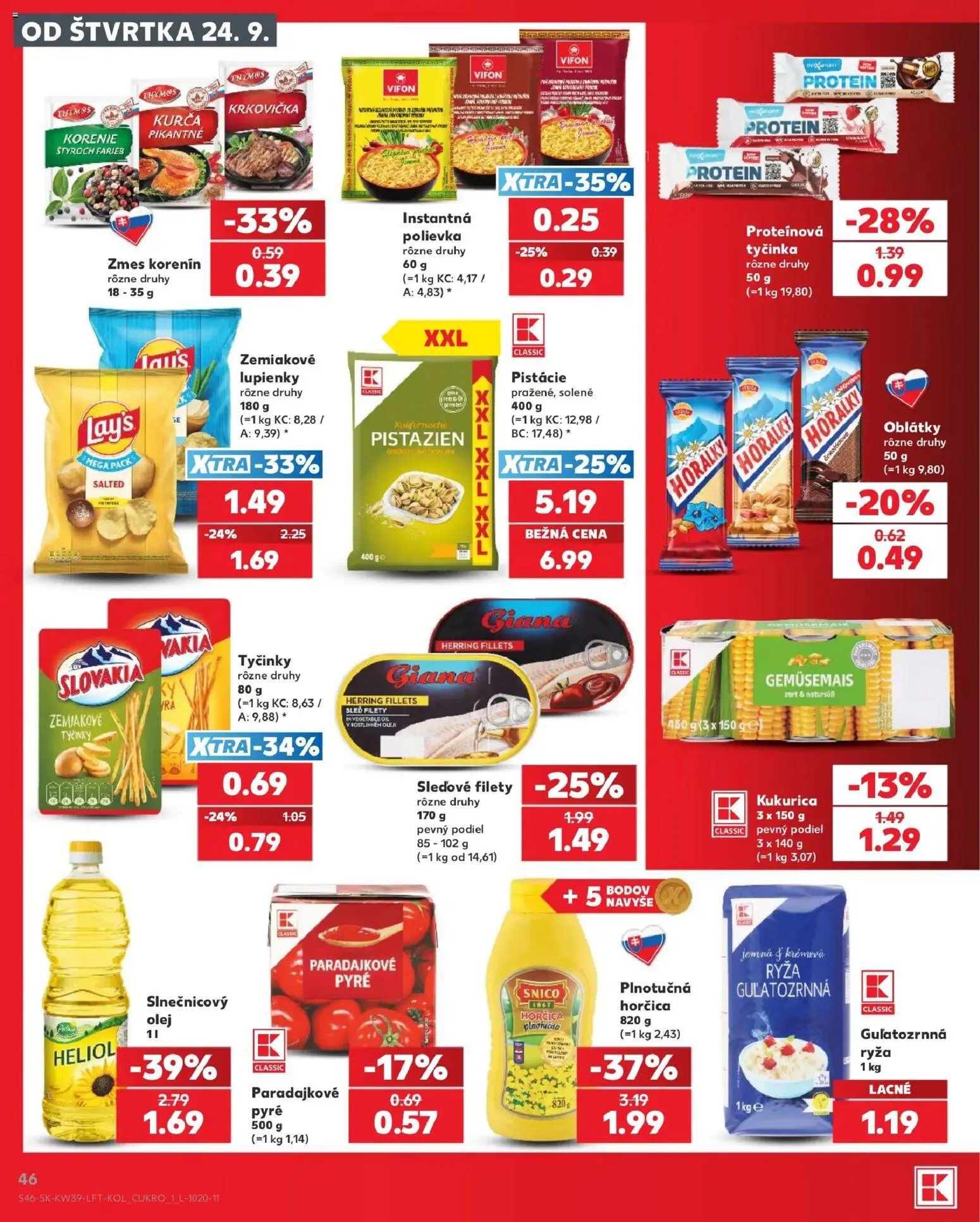 Nové Kaufland akcie – leták je platný od 24.09.2026 | Strana: 46 | Produkty: Olej, Ryža, Sleď, Pistácie