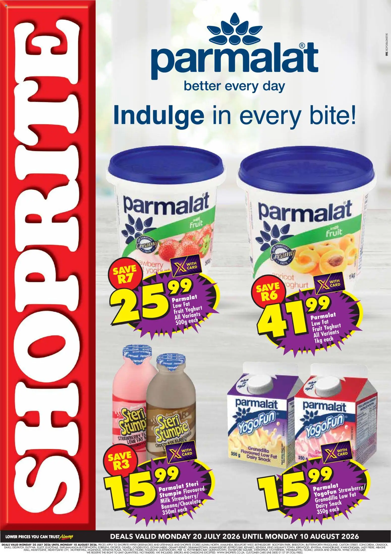 New Shoprite catalogue – valid from 20/07/2026 | Page: 1 | Products: Yoghurt, Milk, Chocolate, Fruit