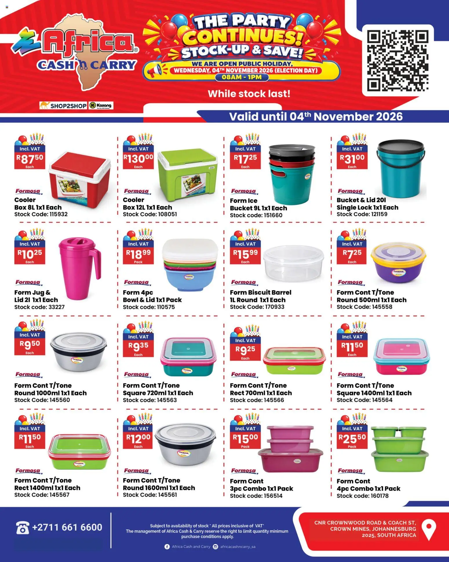 New Africa Cash & Carry catalogue – valid from 30/10/2026 | Page: 1 | Products: Bowl, Lock, Box, Cooler