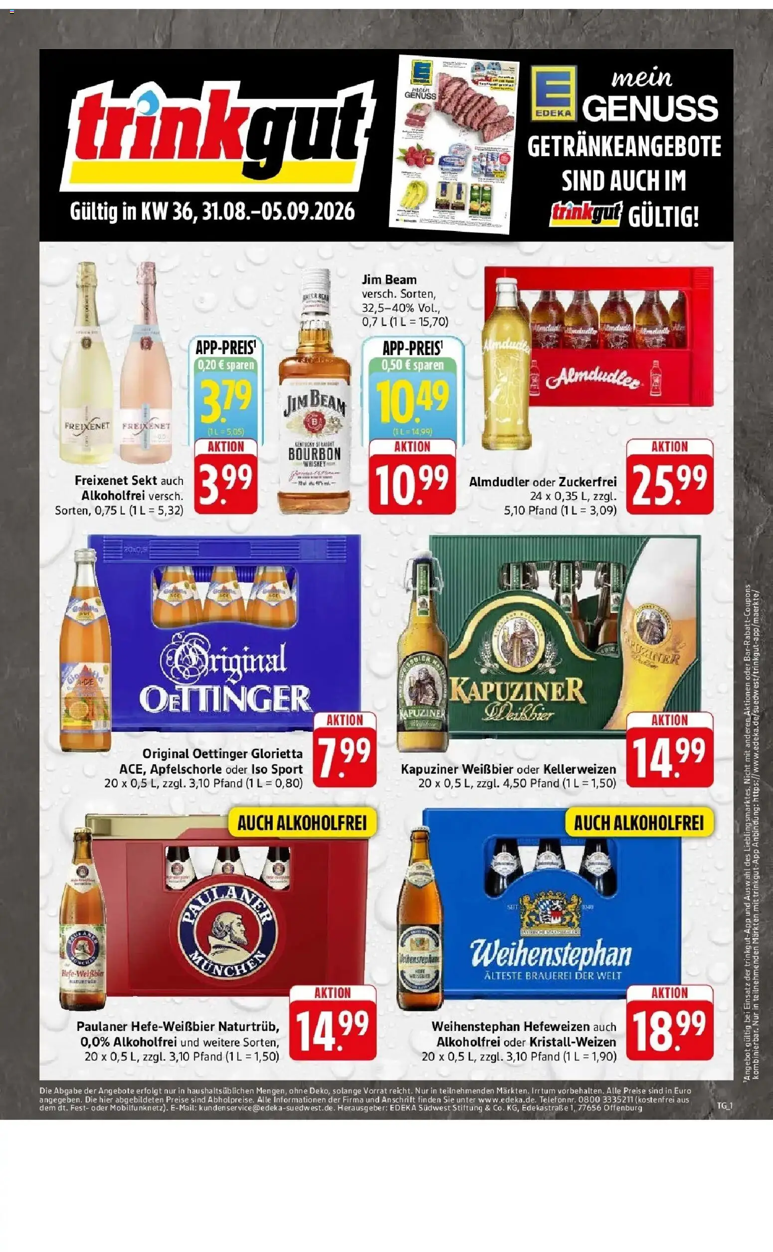 Edeka Prospekt Singen (ab 31.08.2026) » Angebote Online | Seite: 60 | Produkte: Weißbier, Oettinger, Bourbon, Whiskey