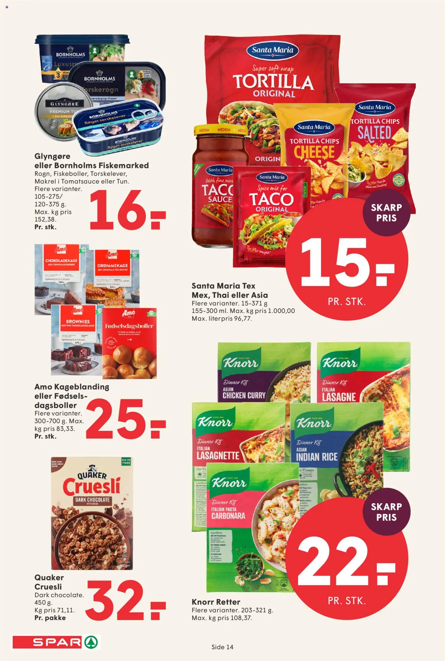 Spar tilbudsavis – gyldig fra 08.05.2026 | Side: 14 | Produkter: Chokoladekage, Chips, Carpete, Taco