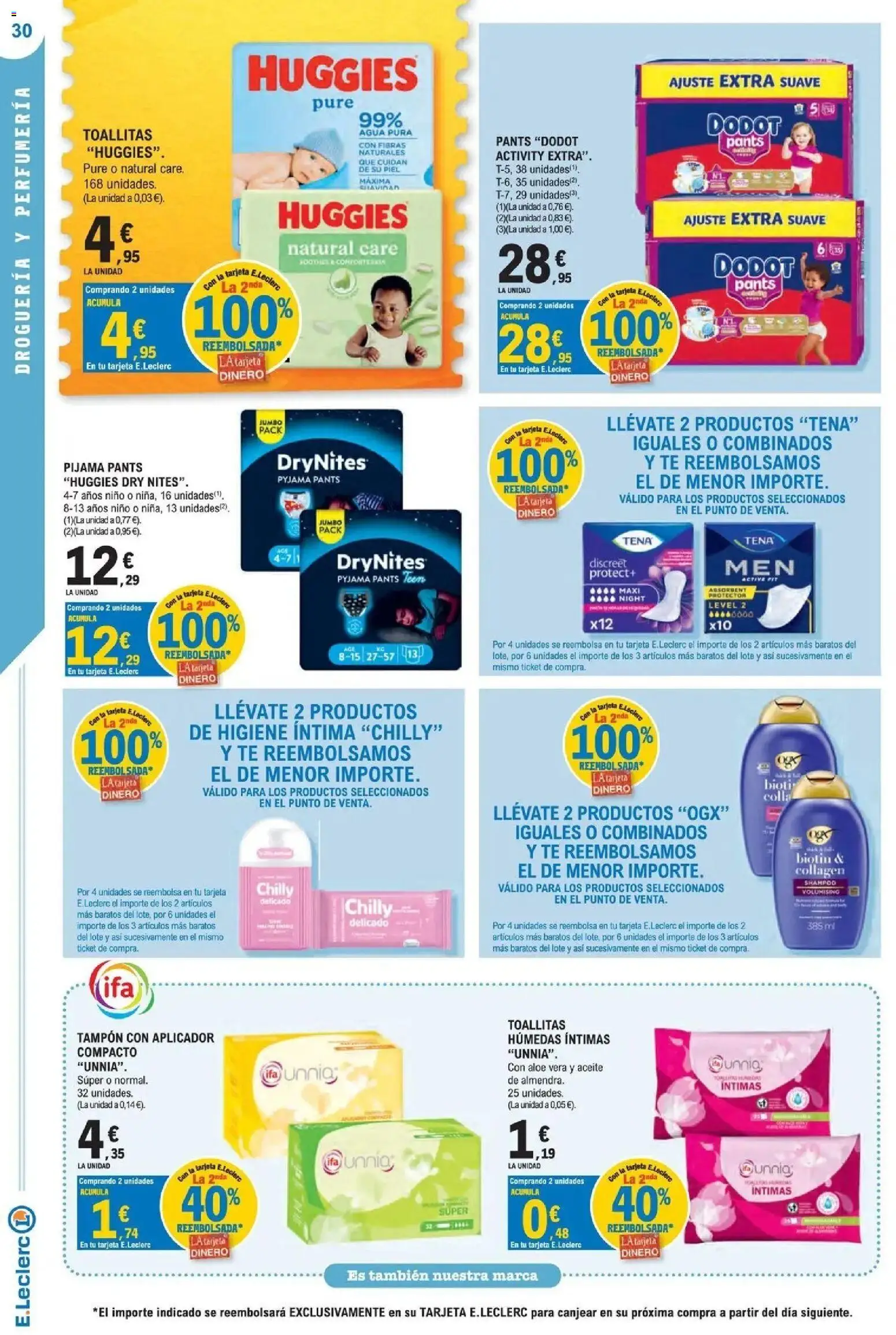 E.Leclerc Megames 1 │ válido desde el 23/09/2026 | Página: 30 | Productos: Higiene íntima, Puré, Pijama, Té