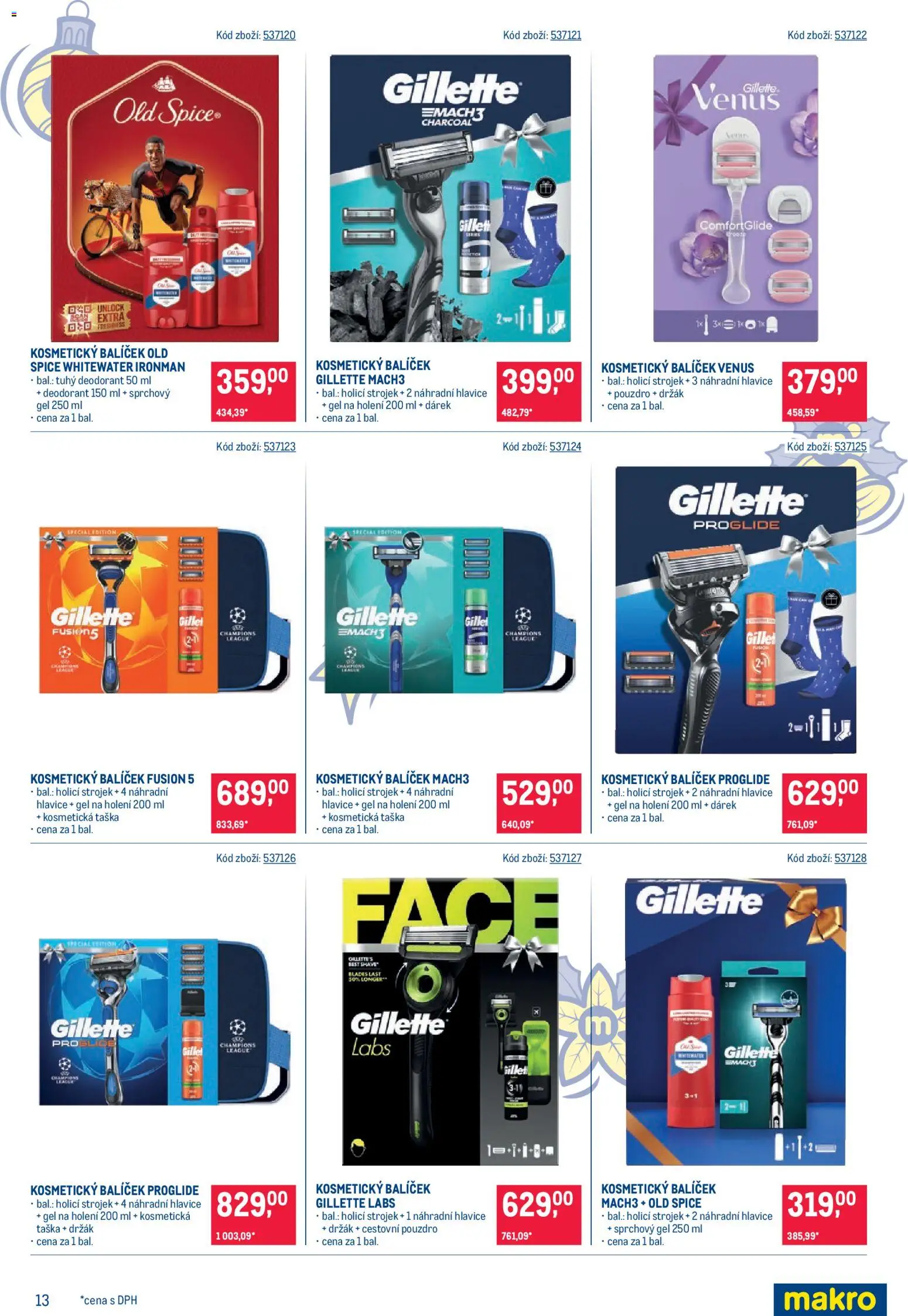 Makro leták - Dárkové balíčky od 21.10.2026 | Strana: 13 | Produkty: Kosmetická taška, Gillette Fusion5, Gillette Mach3, Old Spice