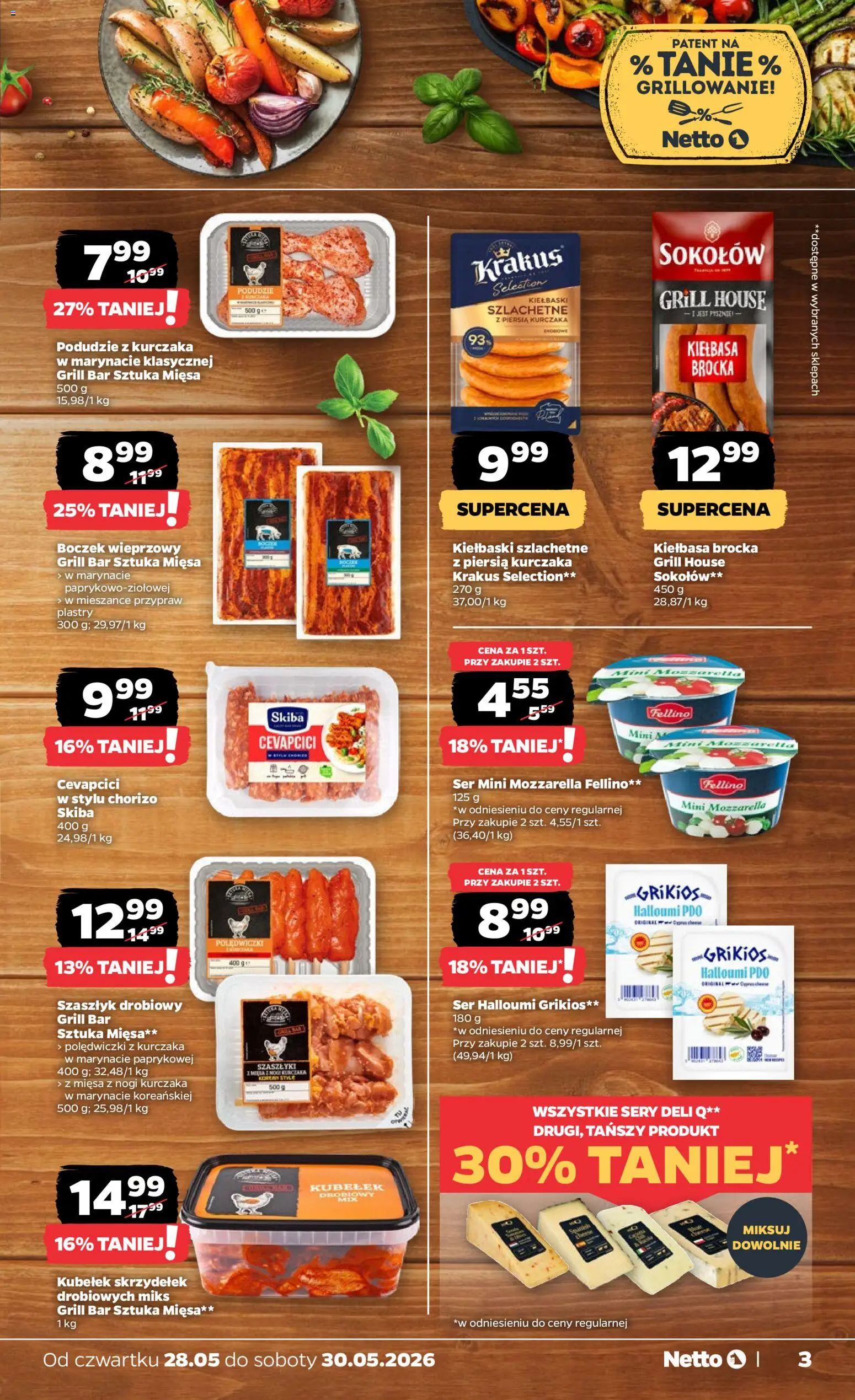 Netto gazetka od czwartku spożywcza od 28.05.2026 | Strona: 3 | Produkty: Podudzie z kurczaka, Sery, Ser, Mozzarella