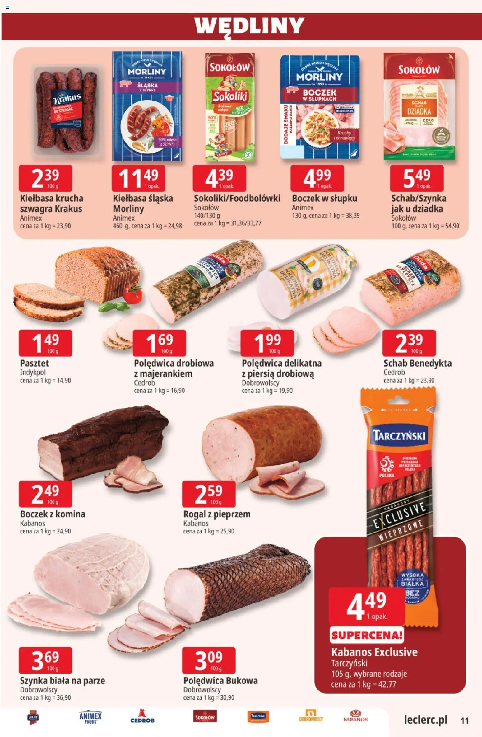 E.Leclerc gazetka od 22.09.2026 | Strona: 11 | Produkty: Kiełbasa, Kabanosy, Boczek, Wędliny
