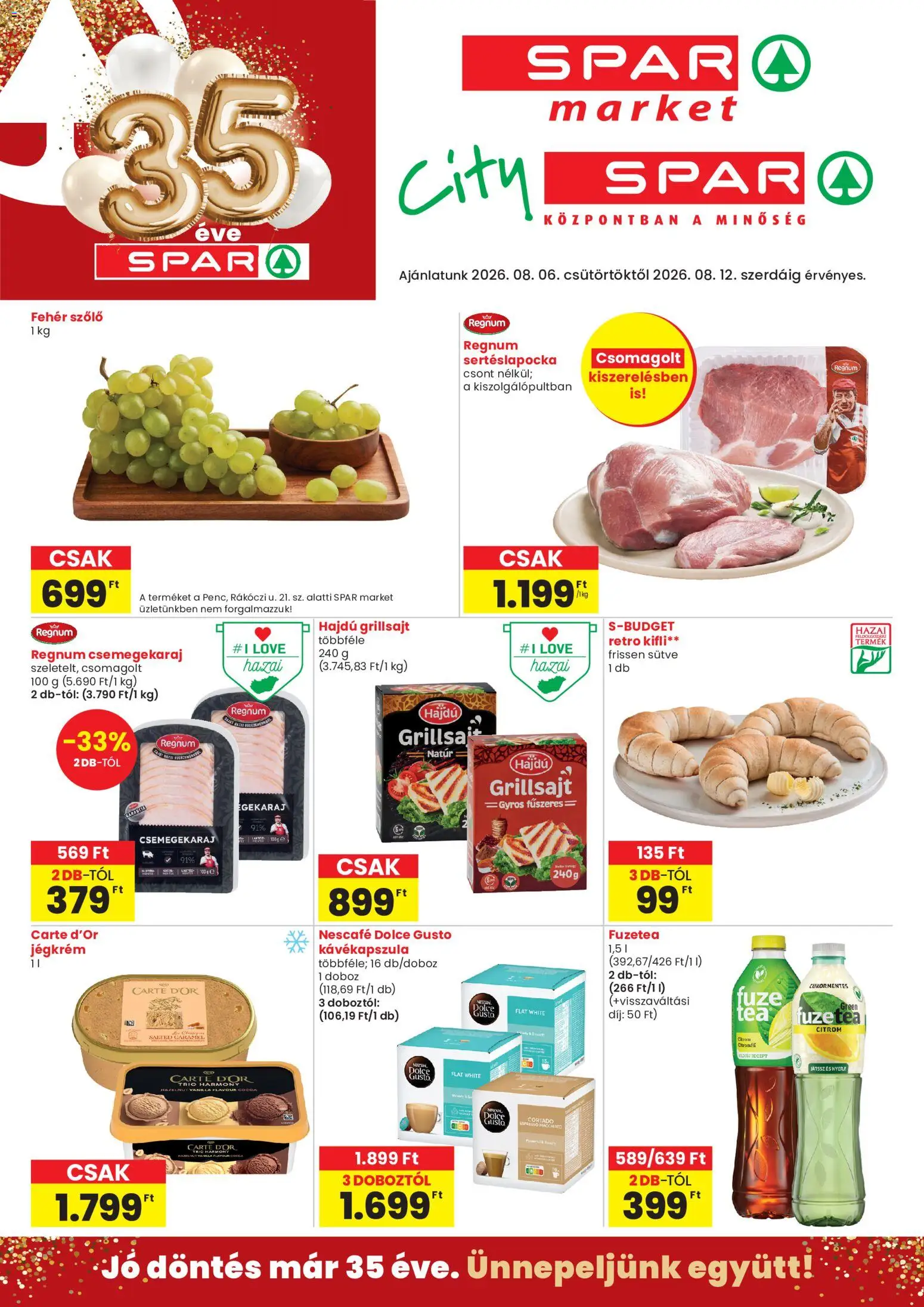 Spar Market akciós ujság - amely érvényes a következő dátumtól: 2026.08.06. | Oldal: 1 | Termékek: Nescafé, Kávékapszula, Sertéslapocka, Doboz