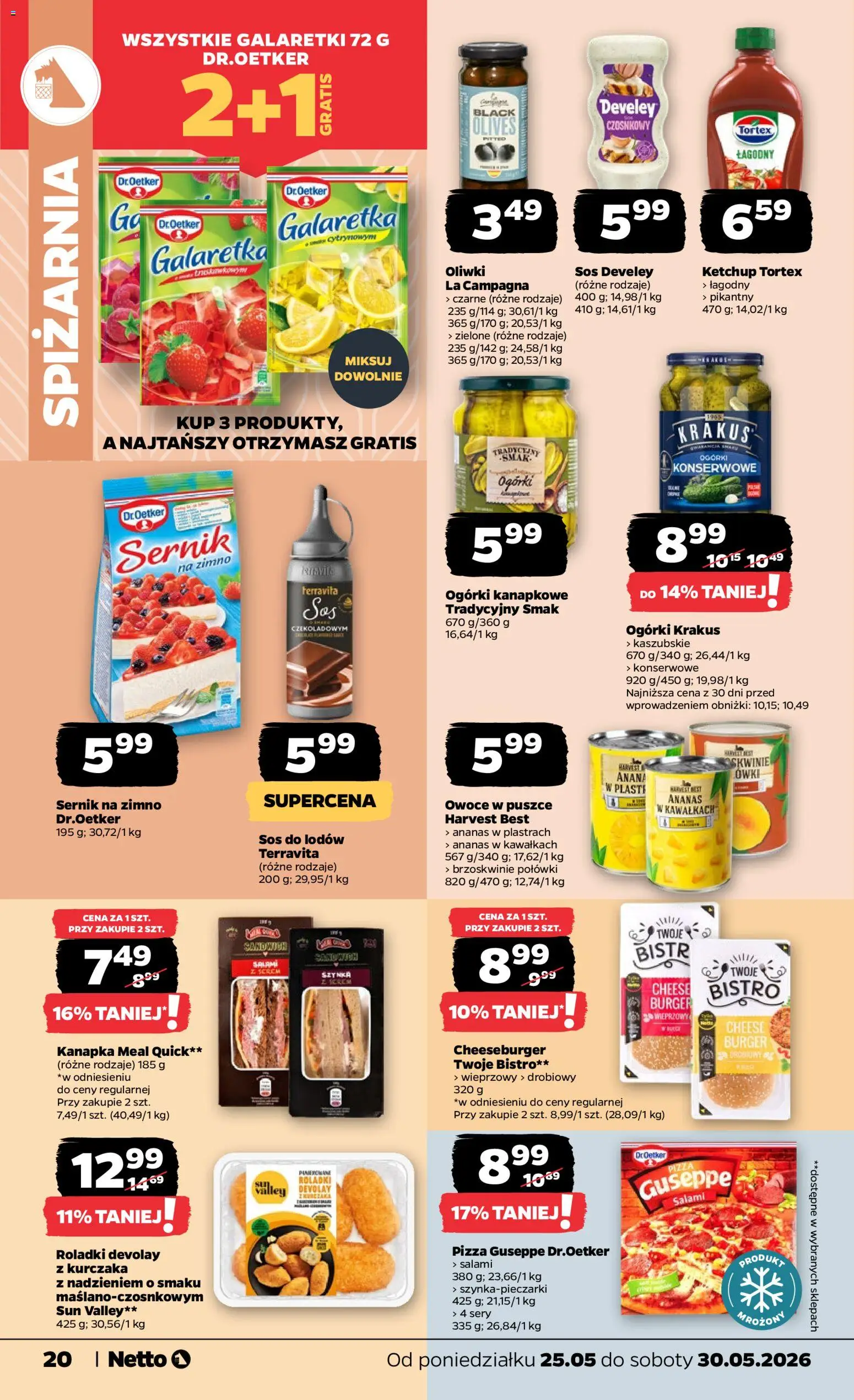 Netto gazetka od poniedziałku spożywcza od 25.05.2026 | Strona: 20 | Produkty: Galaretki, Galaretka, Szynka, Cheeseburger