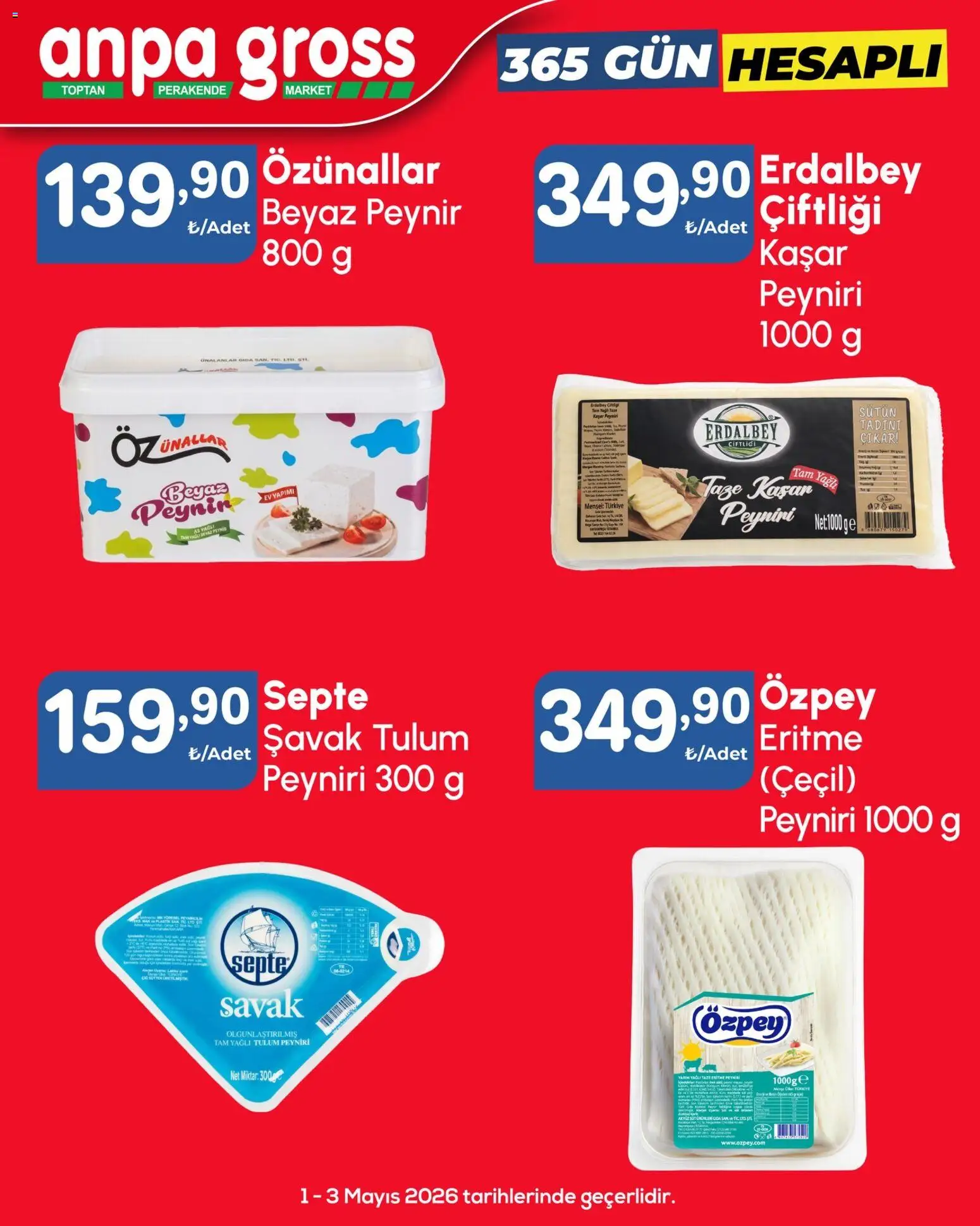 Anpa Gross Katalog Cuma-Pazar - 01.05.2026 tarihinden itibaren geçerlidir | Sayfa: 4 | Ürünler: Peynir, Tulum