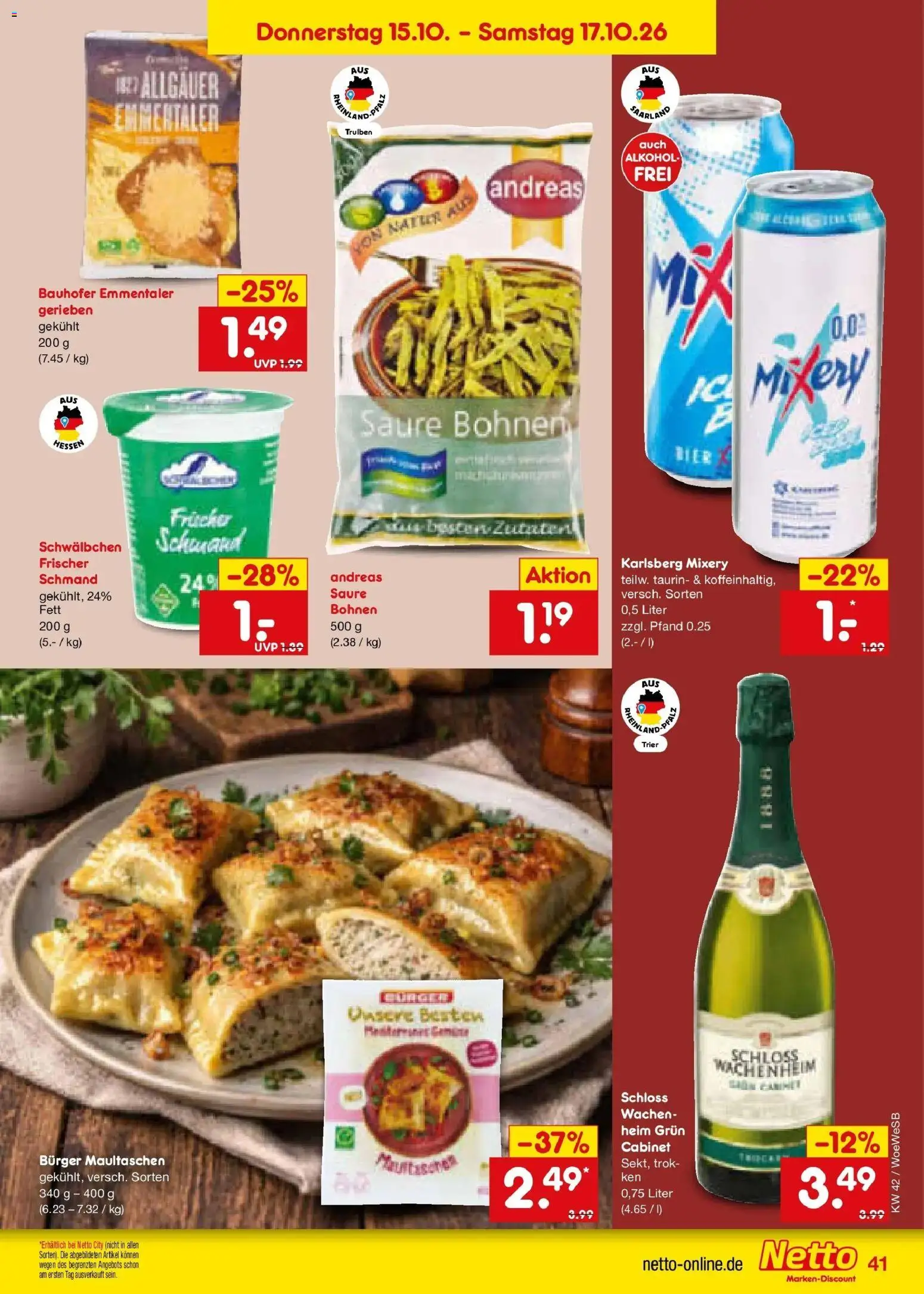 Netto Marken-Discount Prospekt Leonberg (ab 12.10.2026) » Angebote | Seite: 57 | Produkte: Bier, Burger, Mixery, Maultaschen