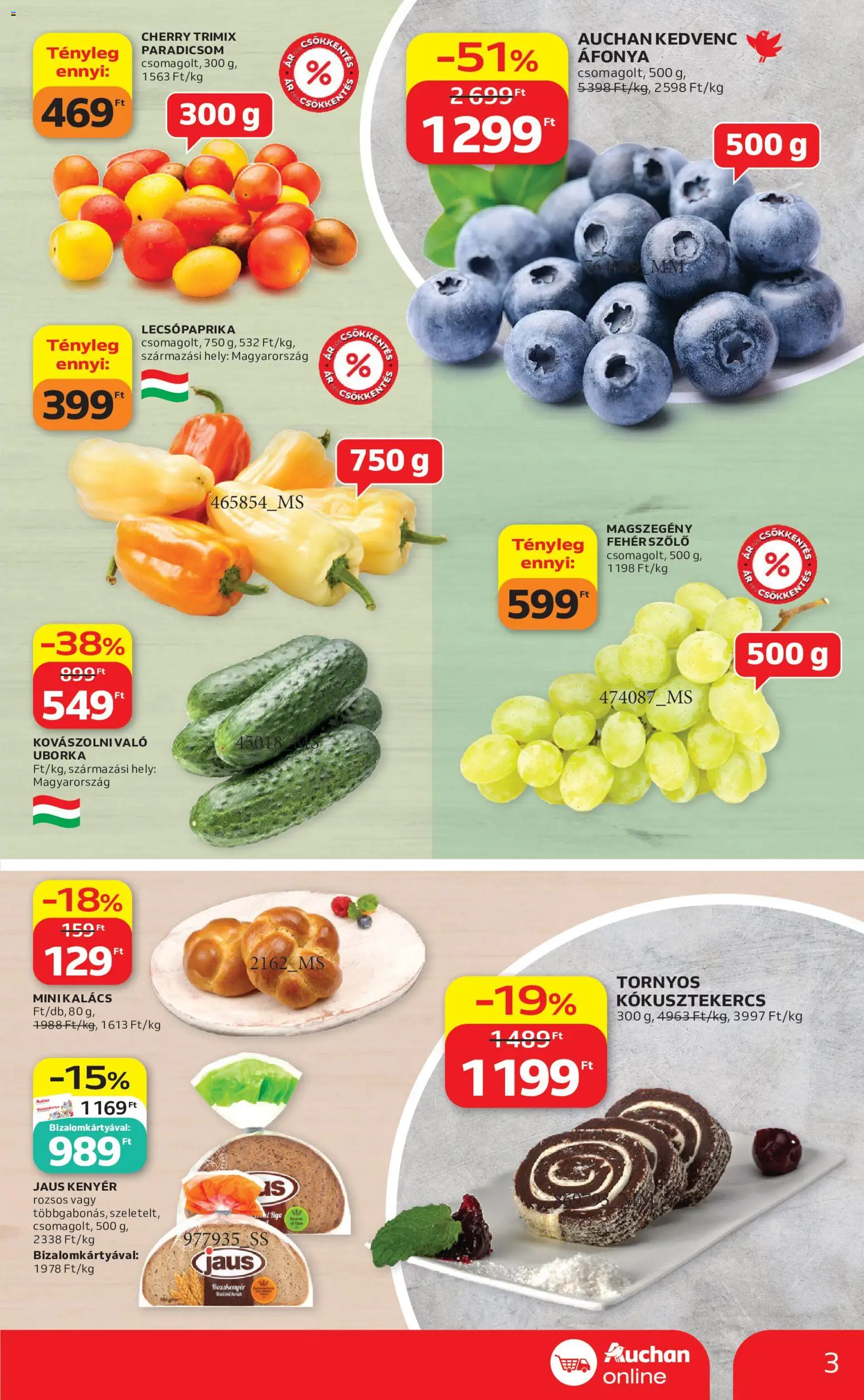 Auchan akciós ujság - amely érvényes a következő dátumtól: 2026.08.21. | Oldal: 3 | Termékek: Szőlő, Fehér szőlő, Paradicsom, Uborka