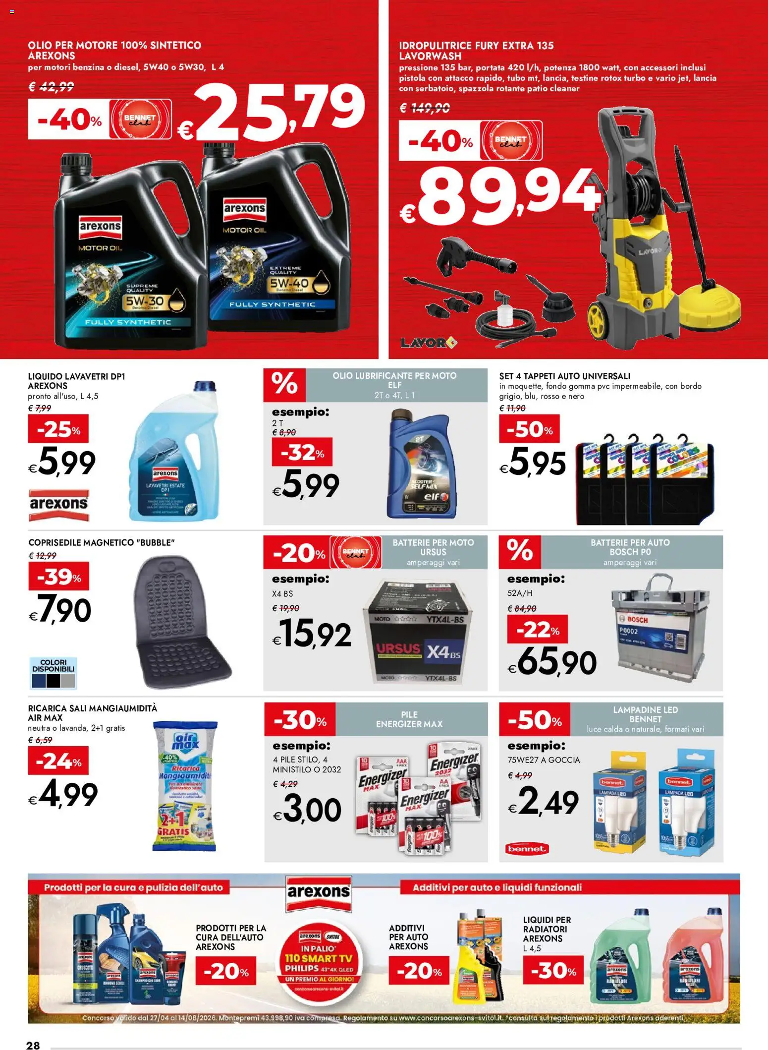 Volantino bennet del 30/07/2026 | Pagina: 28 | Prodotti: Pile, Olio, TV, Idropulitrice