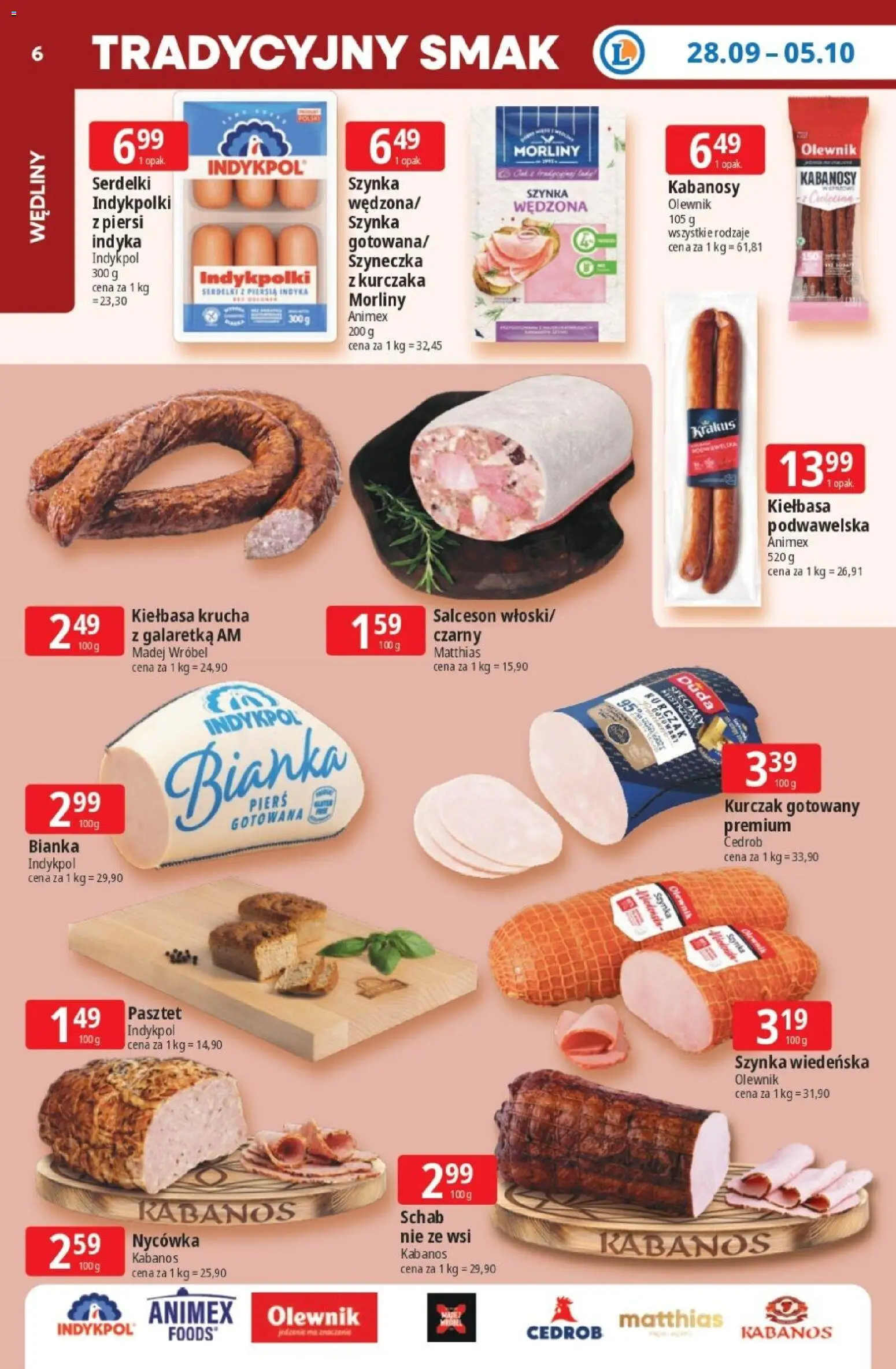E.Leclerc gazetka - Tanio To Tu od 28.09.2026 | Strona: 6 | Produkty: Schab, Pasztet, Kabanosy, Kiełbasa podwawelska