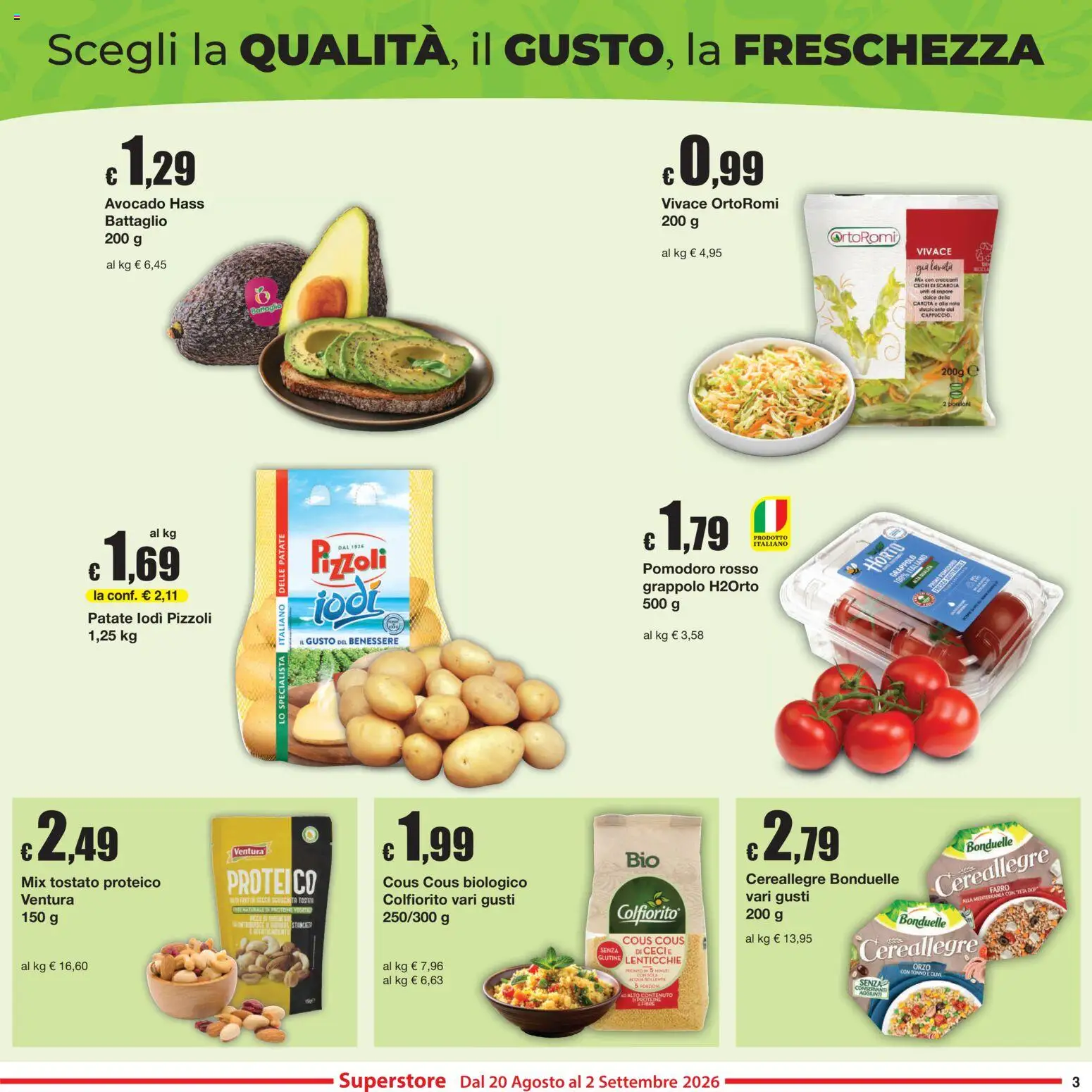 Volantino Sì con Te del 20/08/2026 | Pagina: 3 | Prodotti: Avocado, Patate, Cous cous, Farro