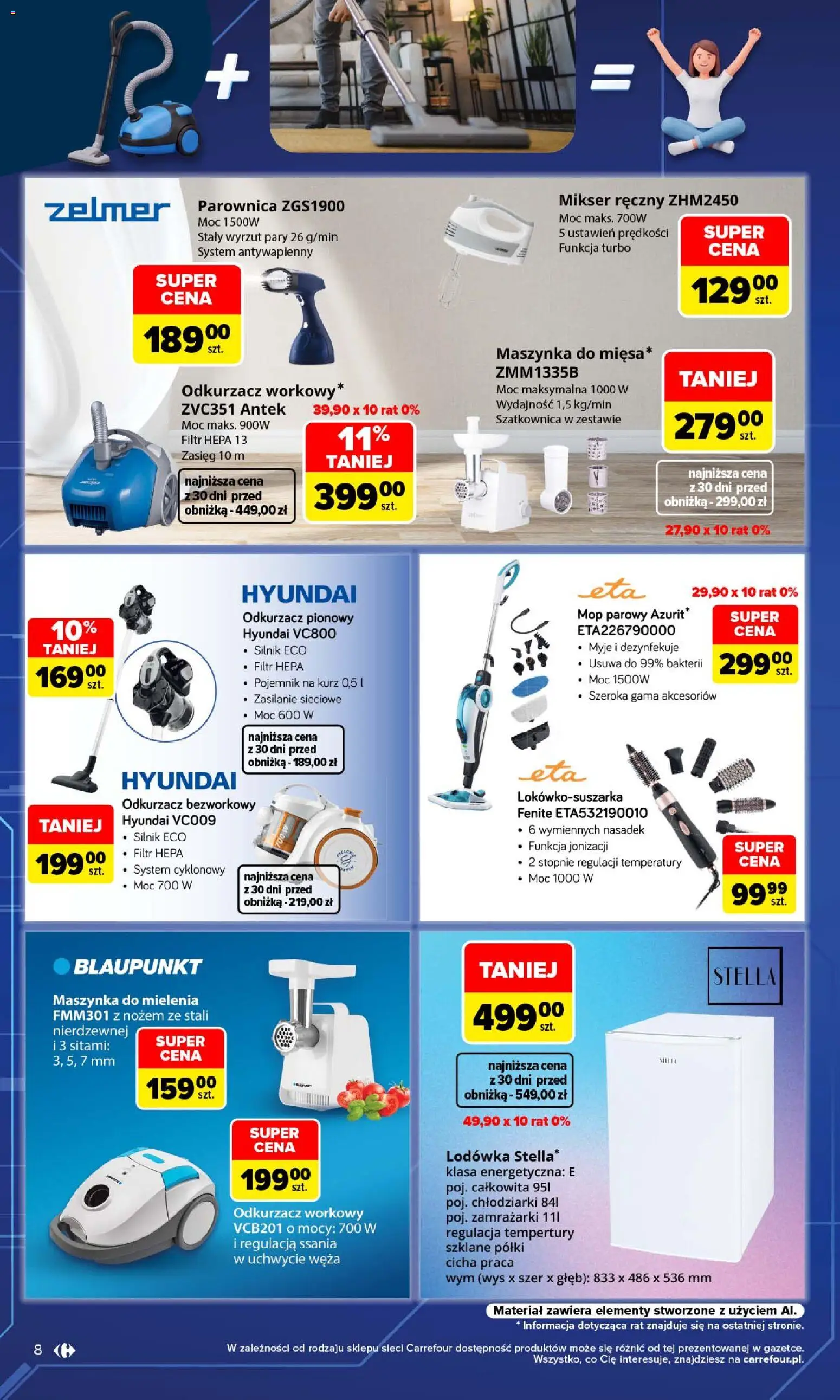Carrefour gazetka - Multimedia dla każdego od 21.09.2026 | Strona: 8 | Produkty: Odkurzacz, Mikser, Mop parowy, Filtr HEPA