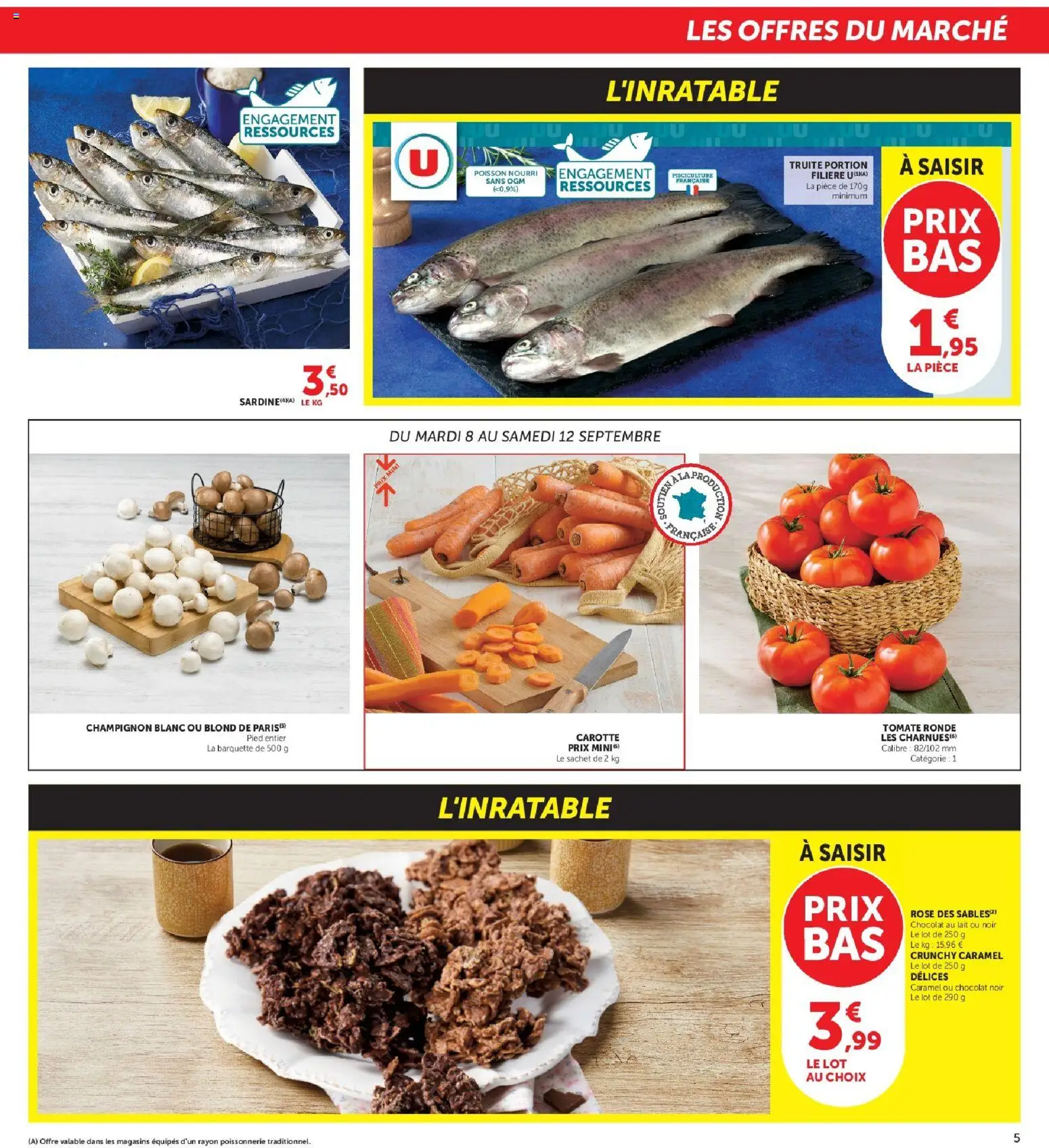 {H1} | Page: 5 | Produits: Chocolat, Poisson, Carotte, Chocolat au lait
