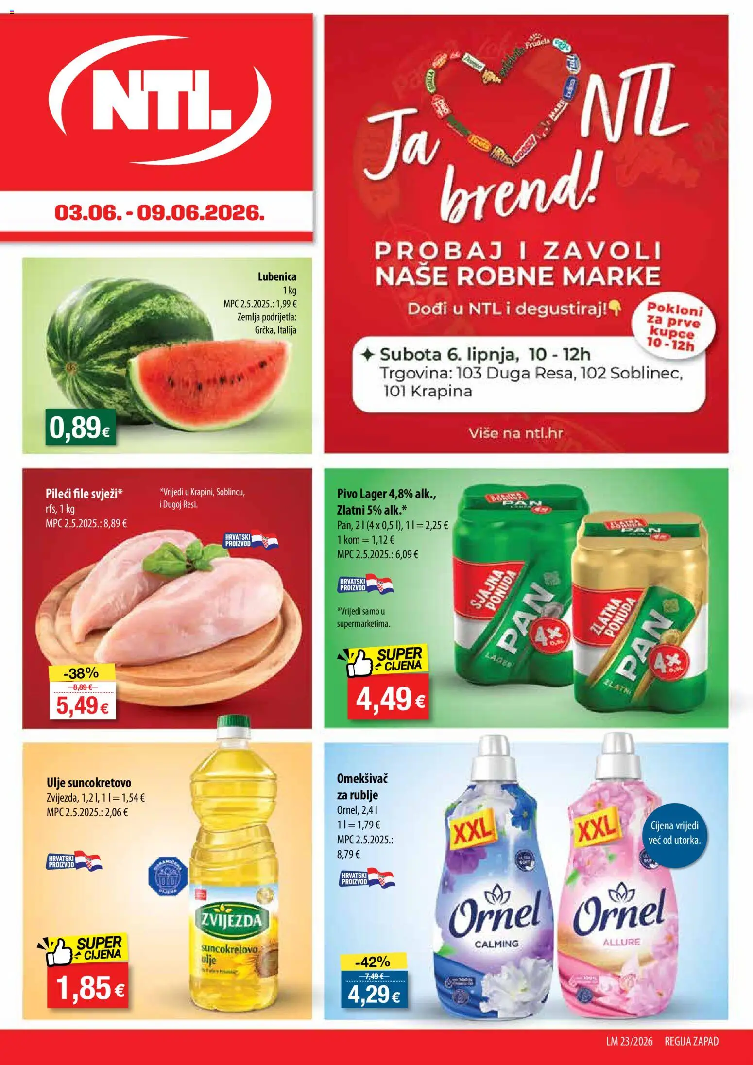 NTL katalog | vrijedi od 03.06.2026 | Stranica: 1 | Proizvodi: Pileći file, Pivo, Omekšivač, Lubenica
