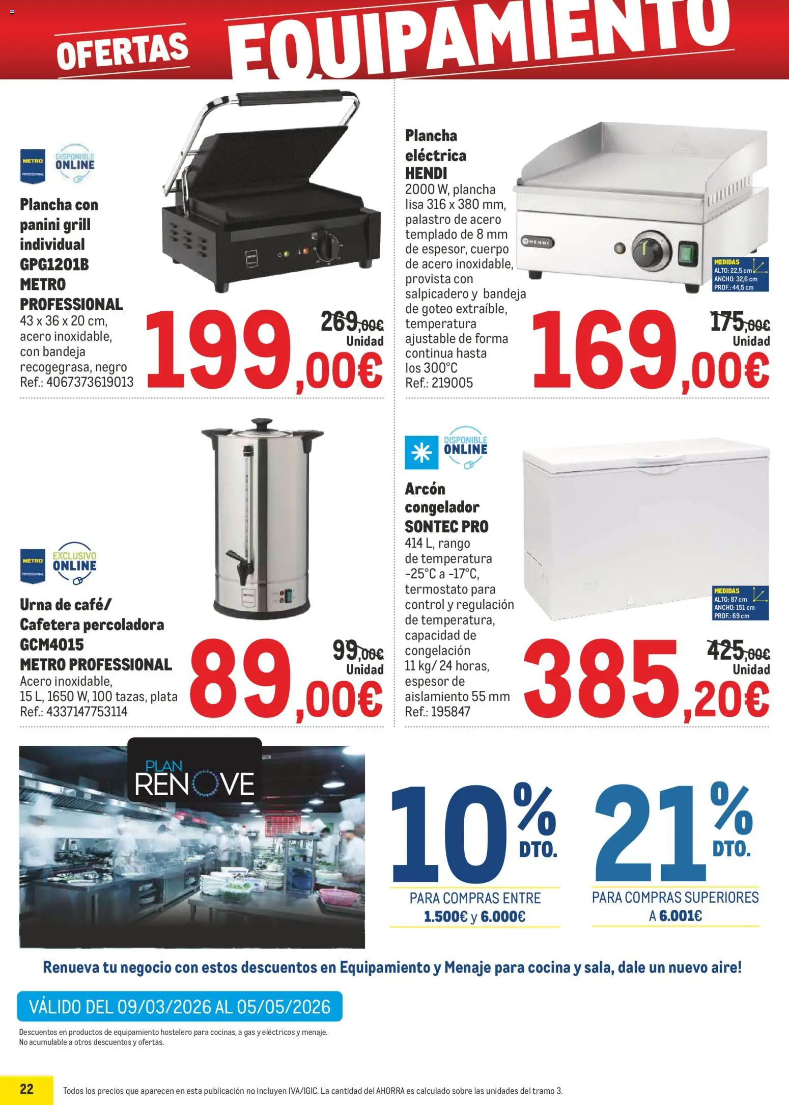 Makro - Precios Norte II │ válido desde el 09.03.2026 | Página: 22 | Productos: Congelador, Cocina, Plancha, Bandeja