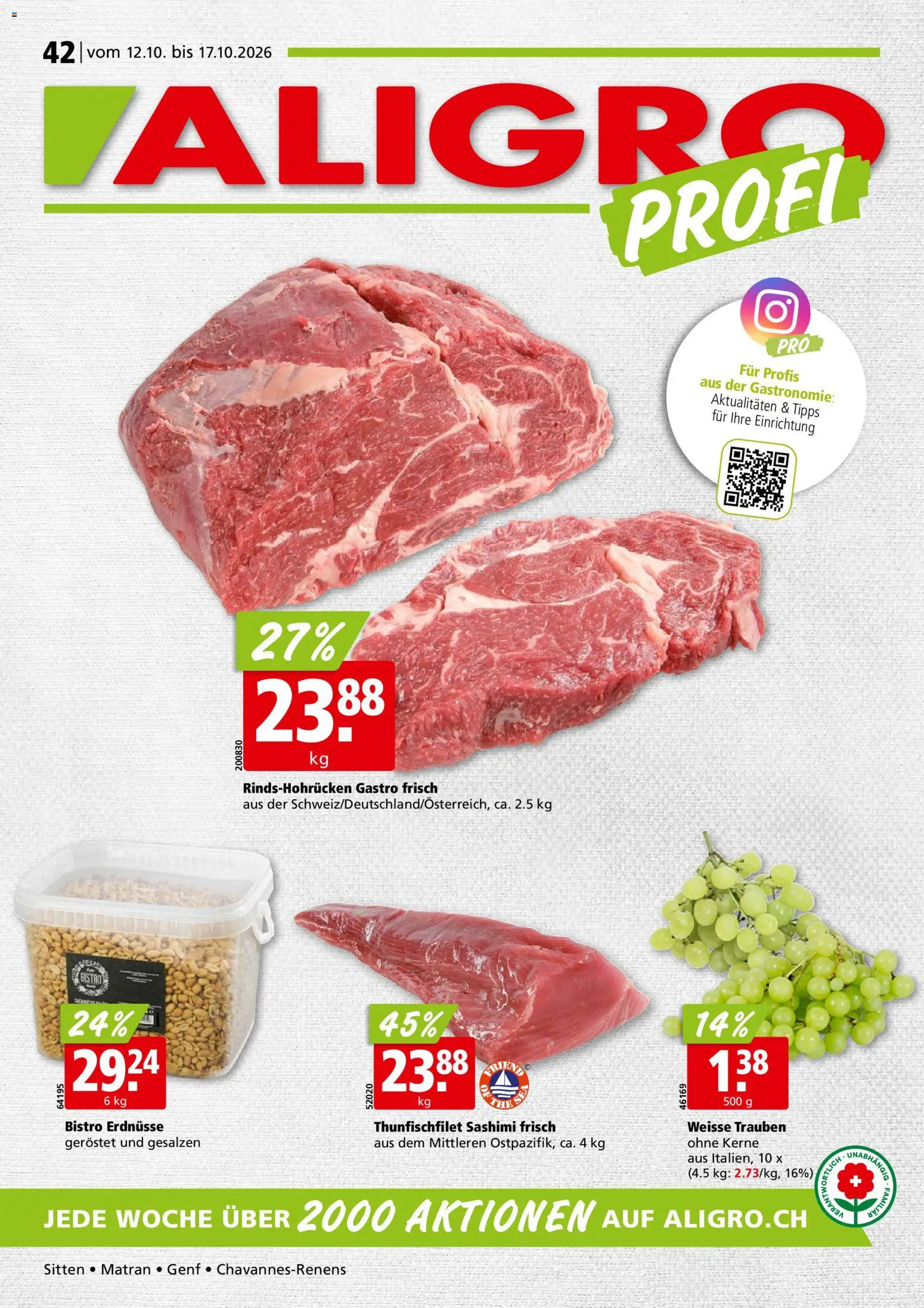 Aligro aktionen Chavannes, Matran, Genf, Sitten – gültig ab 12.10.2026 | Seite: 1 | Produkte: Erdnüsse