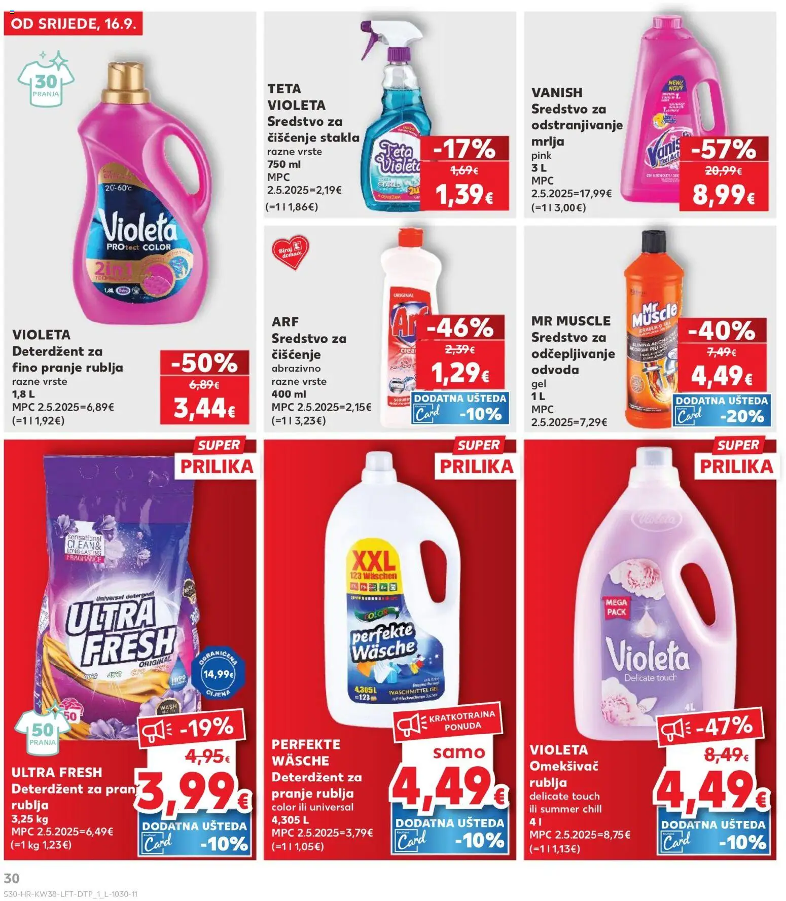 Kaufland katalog | vrijedi od 16.09.2026 | Stranica: 30 | Proizvodi: Deterdžent za pranje rublja, Omekšivač, Violeta, Arf