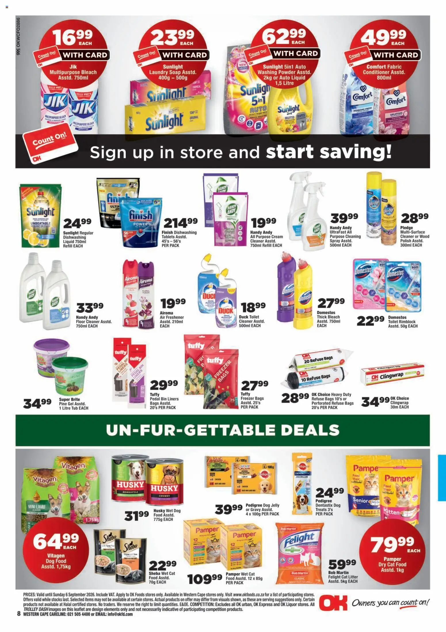 New OK Foods catalogue – valid from 25/08/2026 | Page: 8 | Products: Toilet, Air freshener, Bleach, Refuse bags