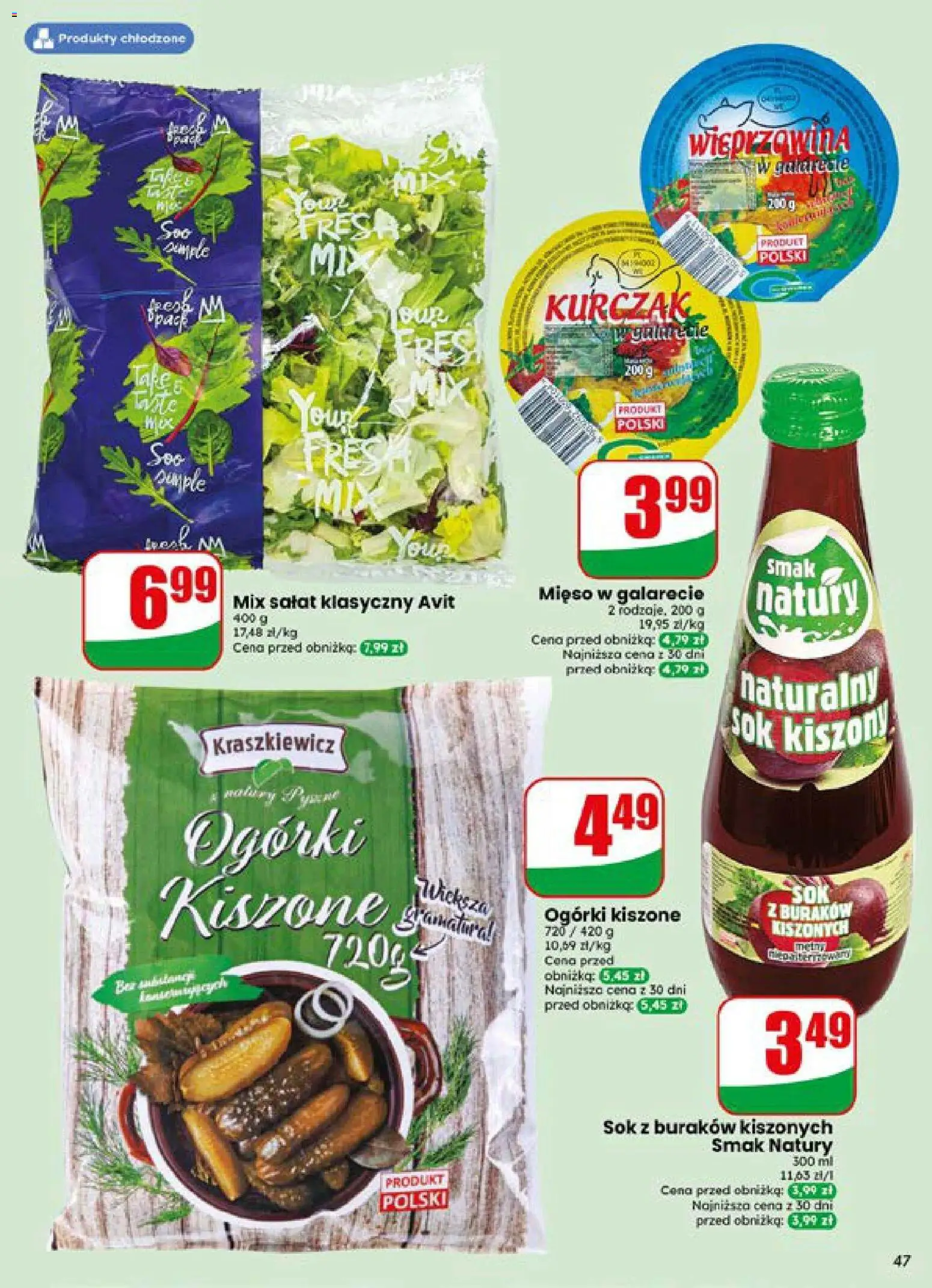 Dino gazetka od 15.07.2026 | Strona: 47 | Produkty: Kurczak, Mięso, Mix sałat, Ogórki kiszone