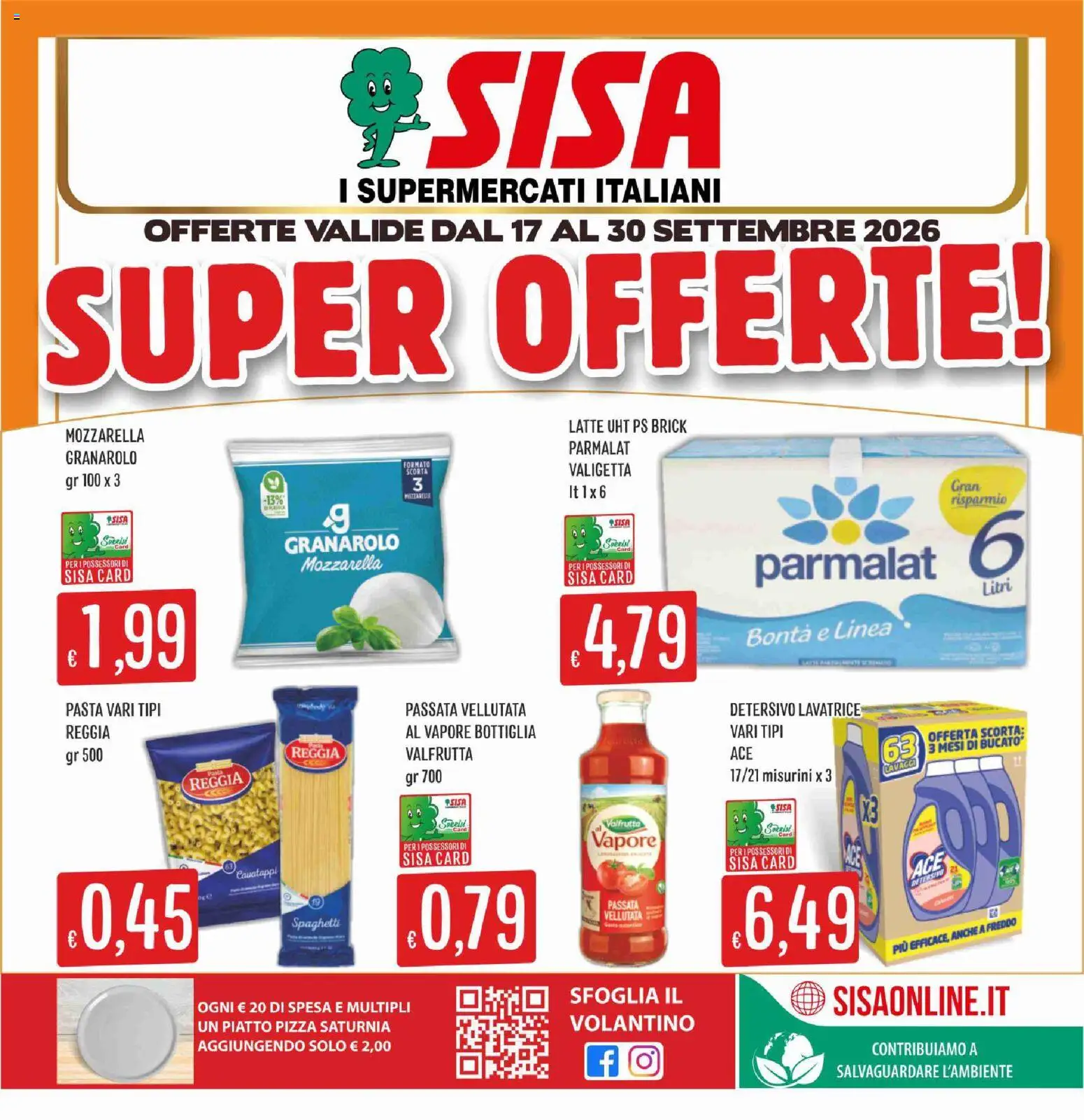 Volantino SISA del 17/09/2026 | Pagina: 1 | Prodotti: Cavatappi, Pizza, Lavatrice, Spaghetti