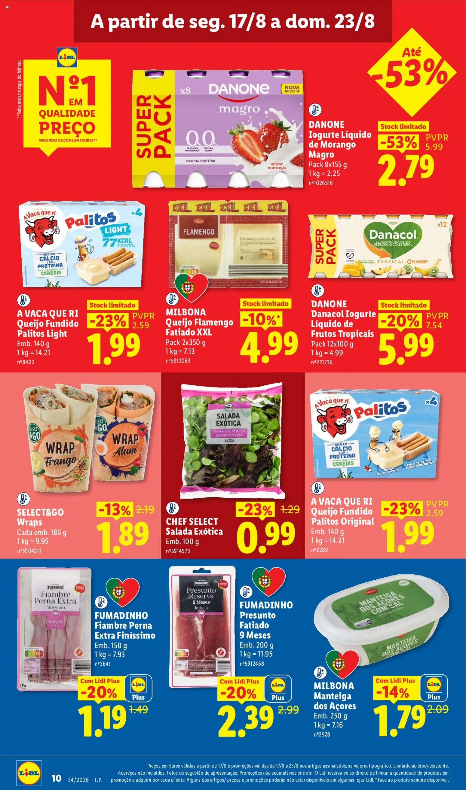 Lidl folheto │ válido de 17/08/2026 | Página: 10 | Produtos: Queijo fundido, Pão, Iogurte liquido, Alface