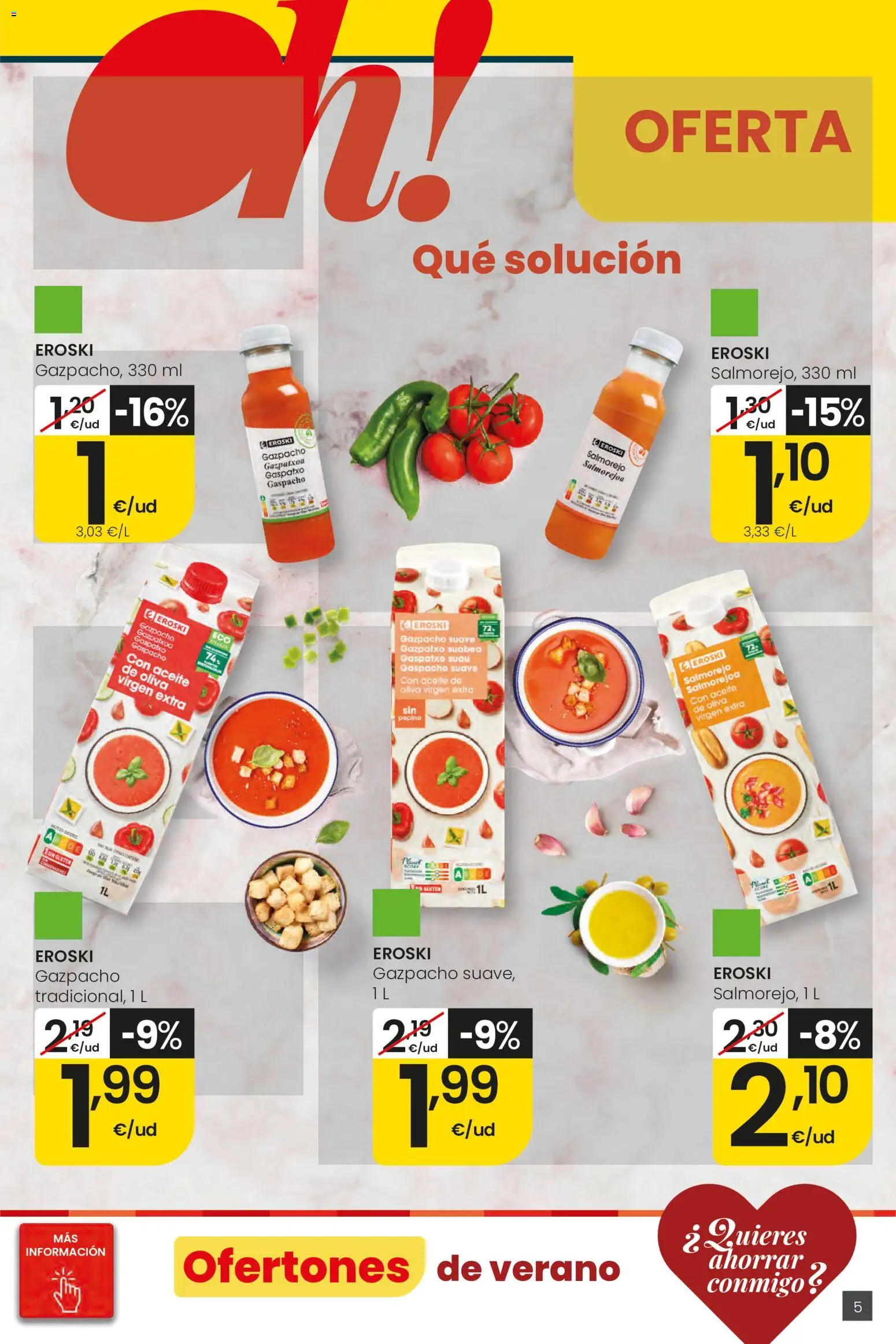 Eroski Ofertones de verano │ válido desde el 11.06.2026 | Página: 5 | Productos: Aceite, Aceite de oliva, Aceite de oliva virgen extra, Gazpacho