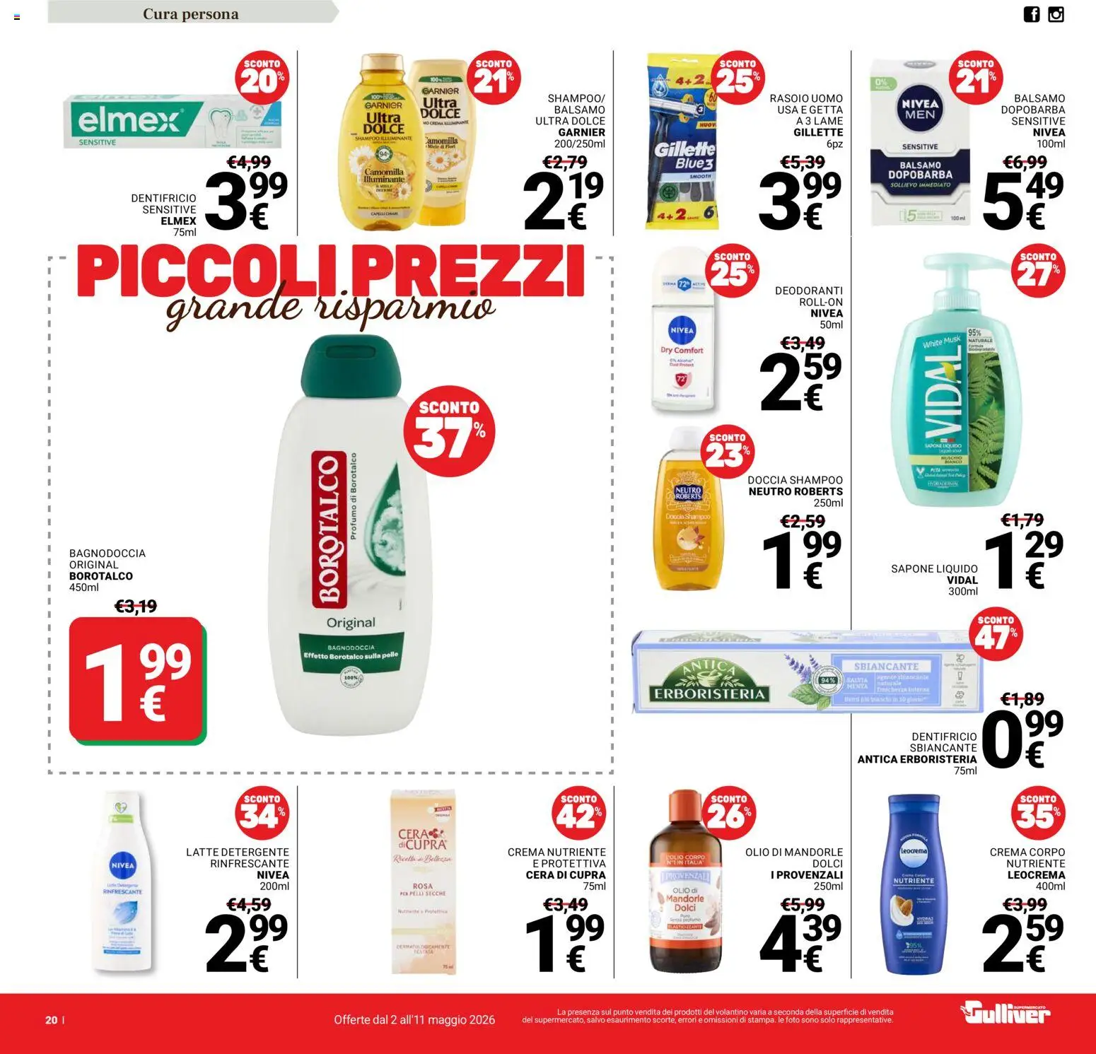 Volantino Gulliver del 02.05.2026 | Pagina: 20 | Prodotti: Illuminante, Rasoio, Sapone, Dentifricio