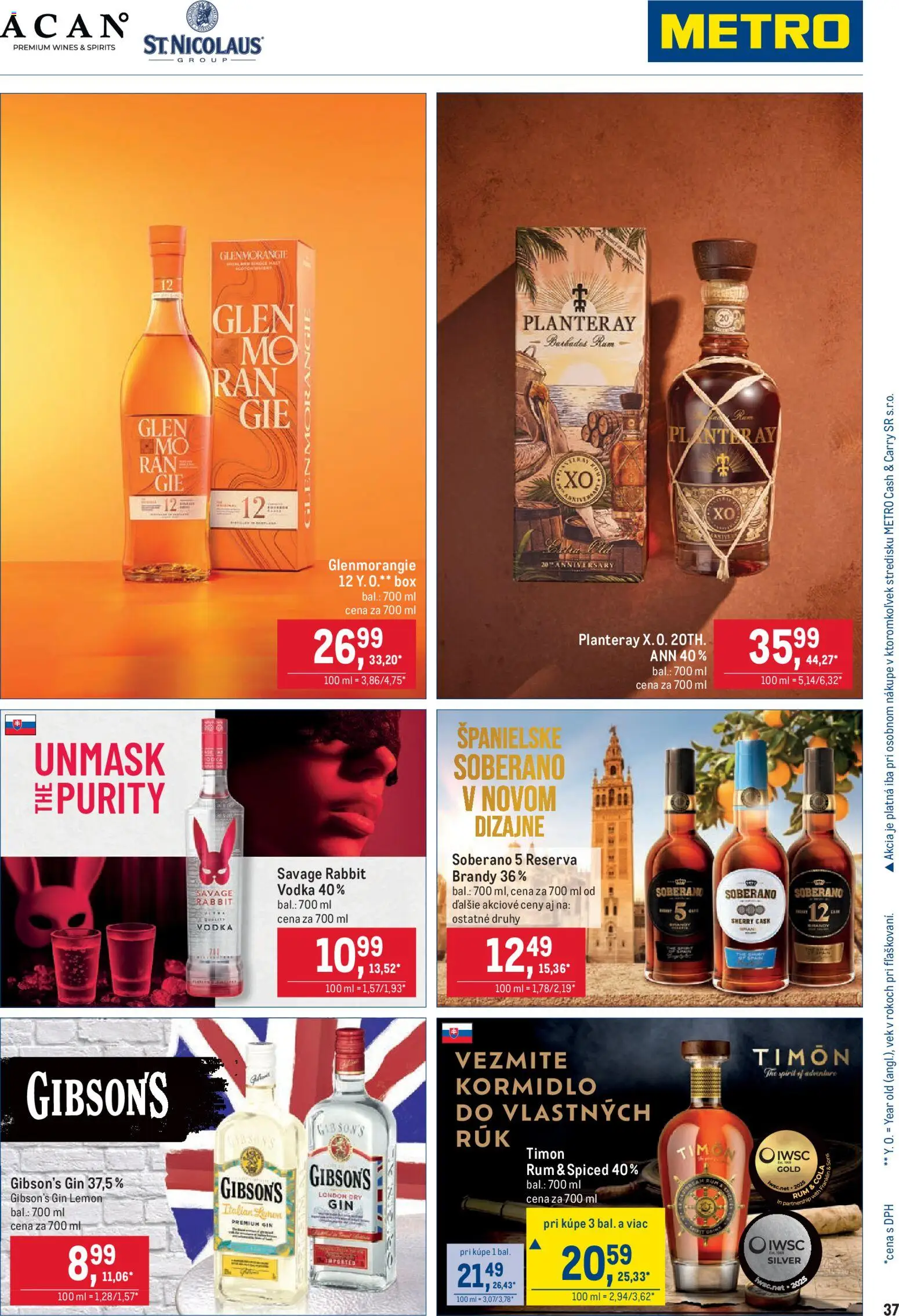 Nové Metro akcie – leták je platný od 26.08.2026 | Strana: 37 | Produkty: Gin, Brandy, Vodka, Rum