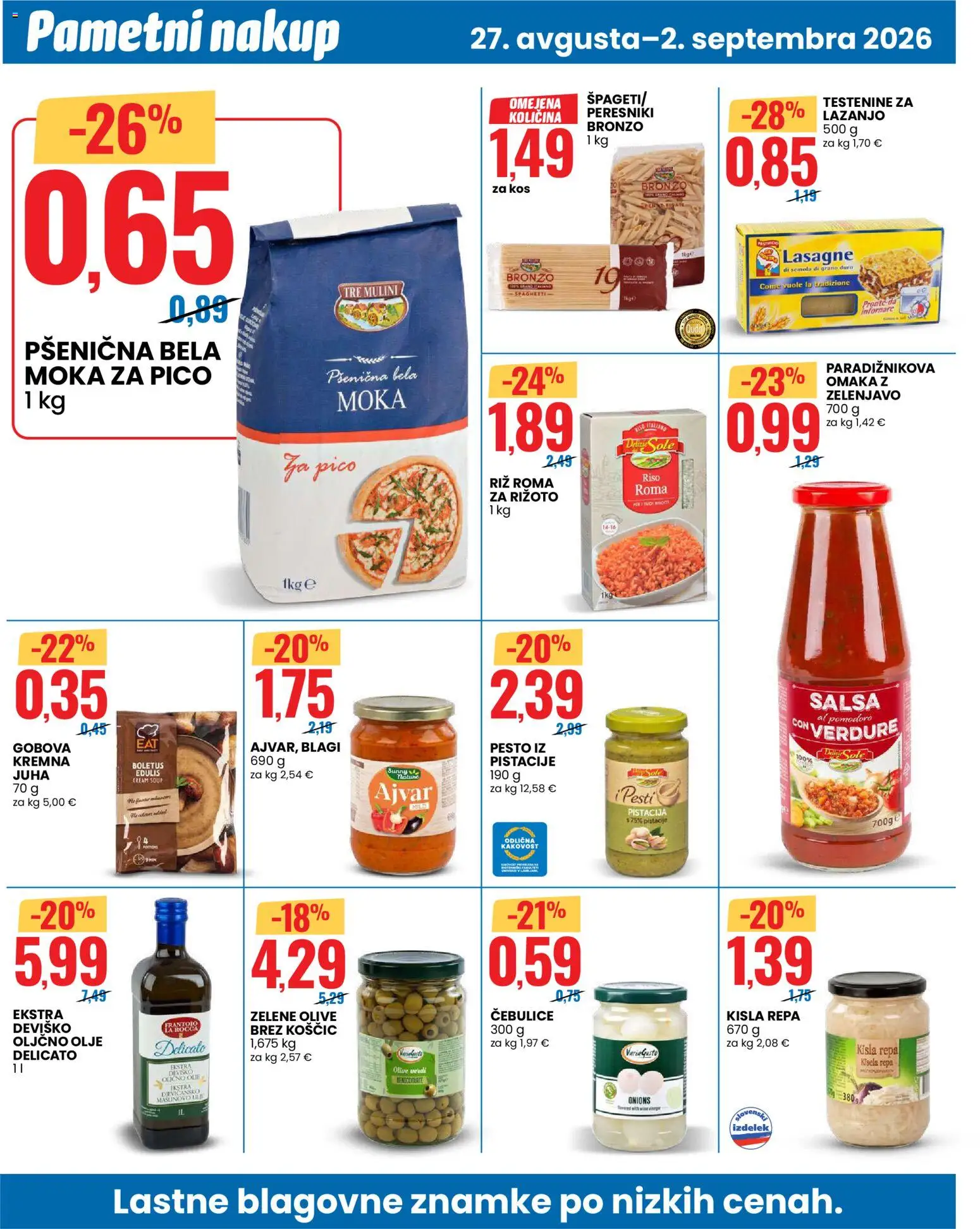 Novi Eurospin katalog ponudbe – veljaven od 27.08.2026 | Stran: 8 | Izdelki: Oljčno olje, Pesto, Olive, Testenine