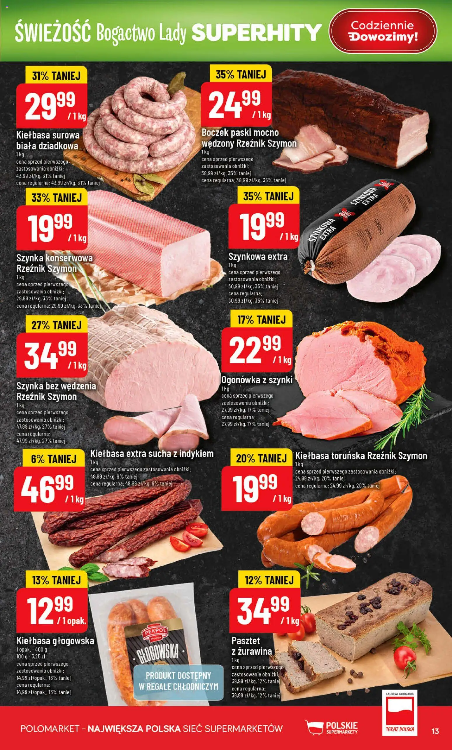 POLOmarket gazetka od 01.07.2026 | Strona: 13 | Produkty: Kiełbasa, Szynka, Boczek, Żurawina