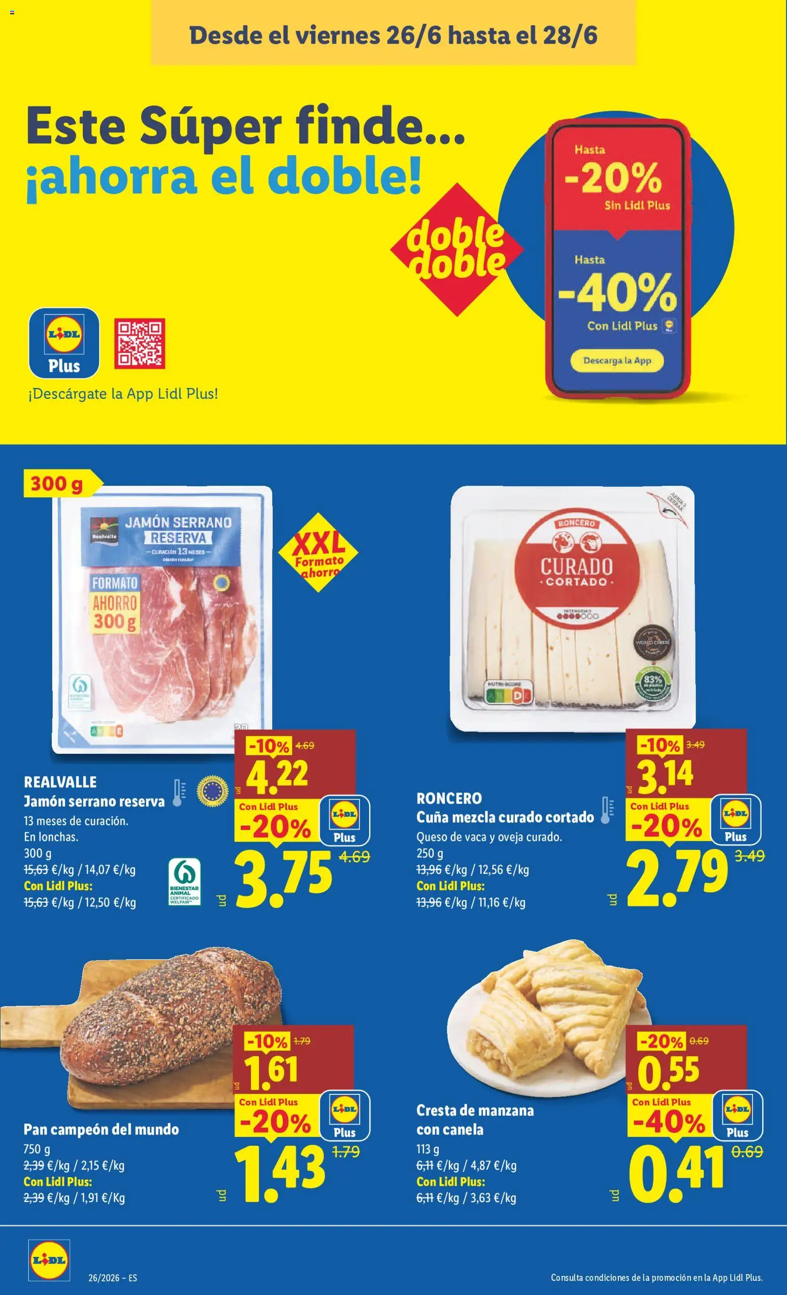 Lidl folleto │ válido desde el 22.06.2026 | Página: 20 | Productos: Queso de vaca, Queso, Pan, Jamón