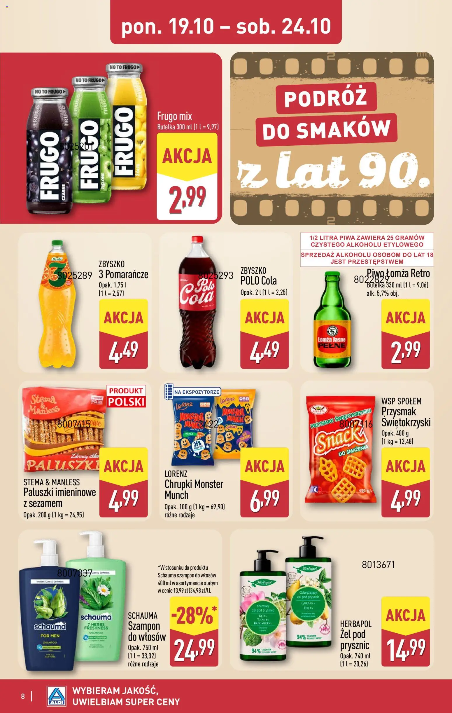 Aldi gazetka - Smakowita podróż od 19.10.2026 | Strona: 8 | Produkty: Przysmak świętokrzyski, Prysznic, Pomarańcze, Szampon
