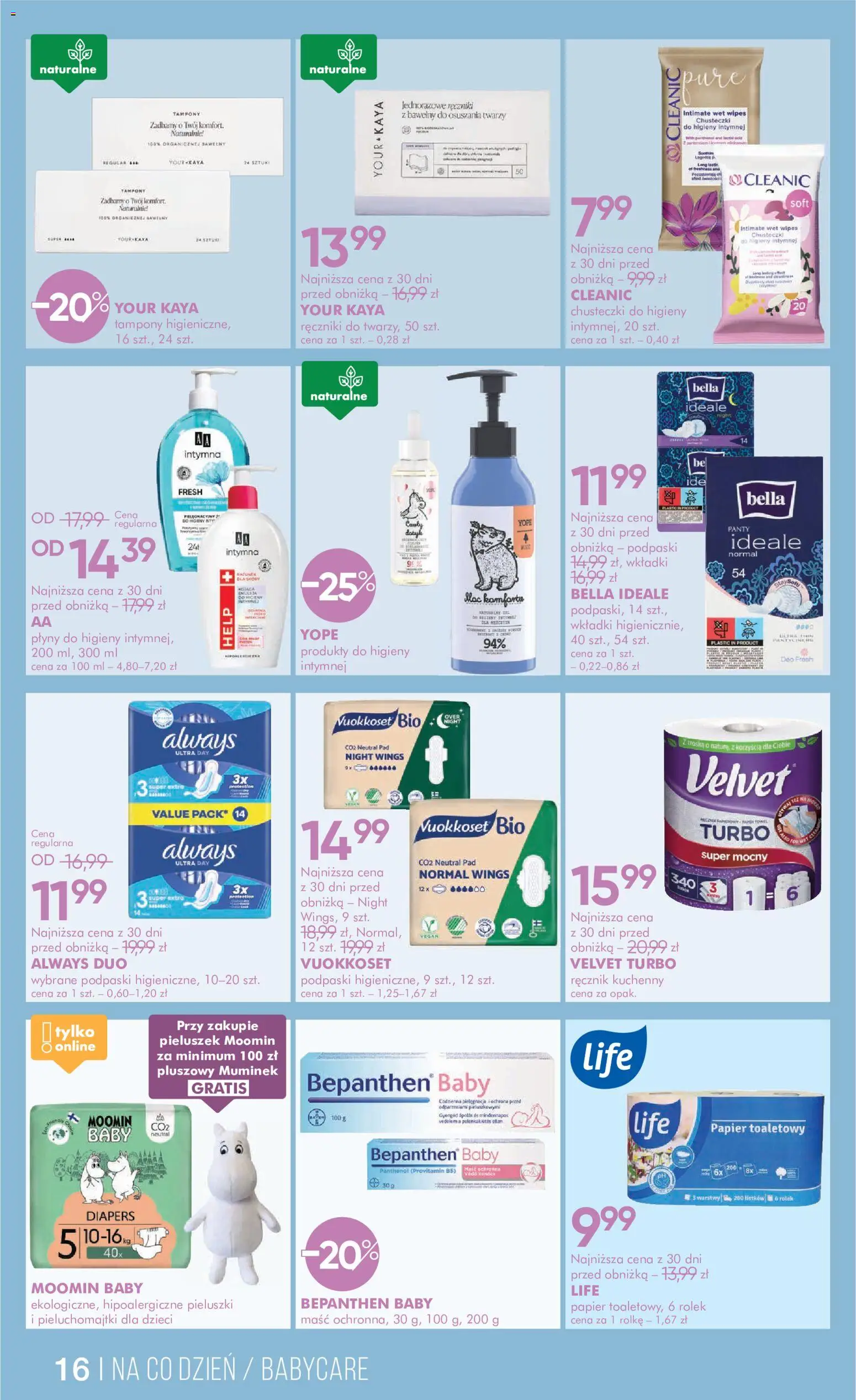 Super-pharm gazetka od 19.09.2026 | Strona: 16 | Produkty: Chusteczki, Papier toaletowy, Pieluchomajtki, Podpaski