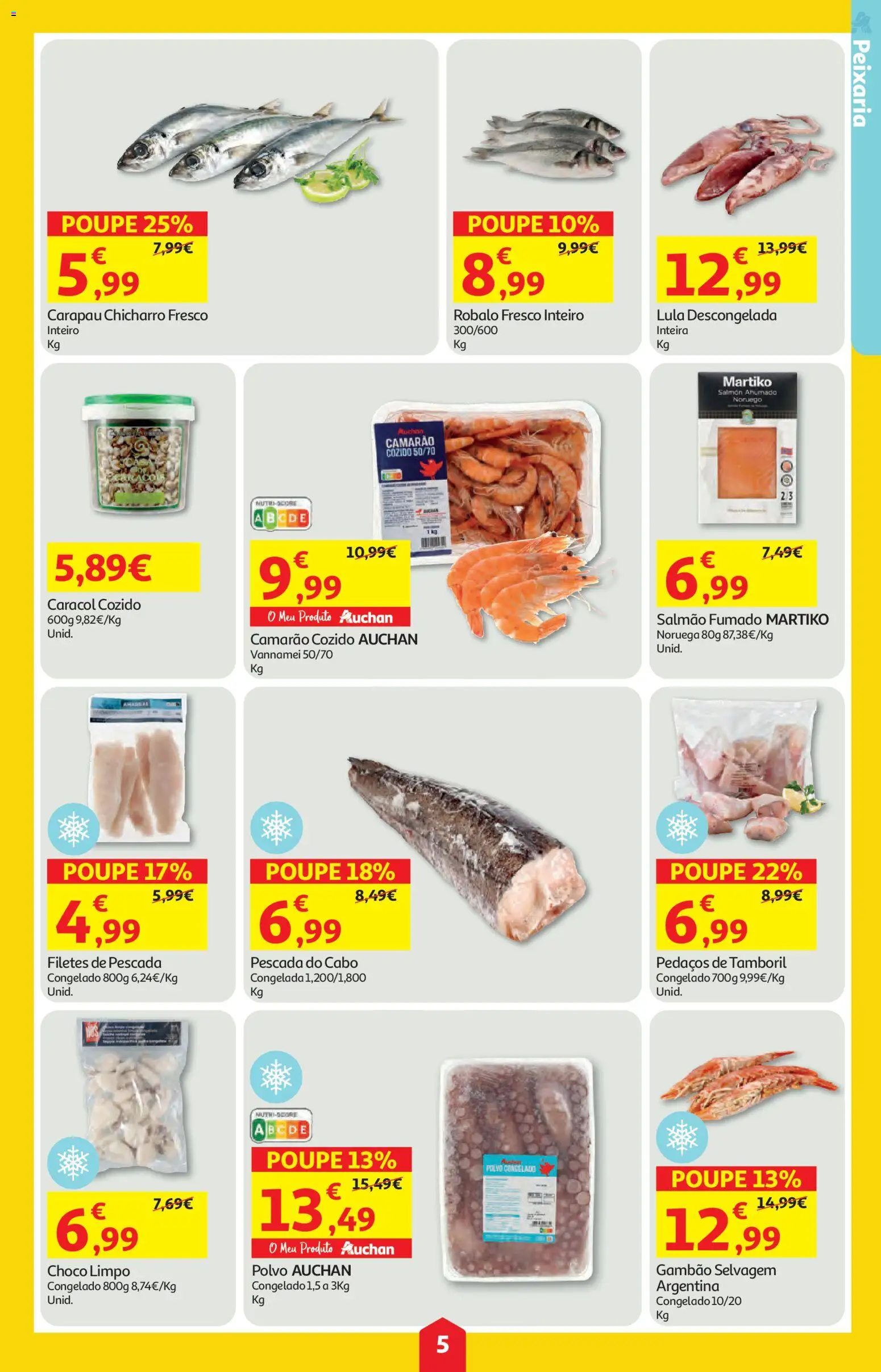 Auchan folheto │ válido de 18.06.2026 | Página: 5 | Produtos: Cabo, Pescada, Camarão, Tamboril