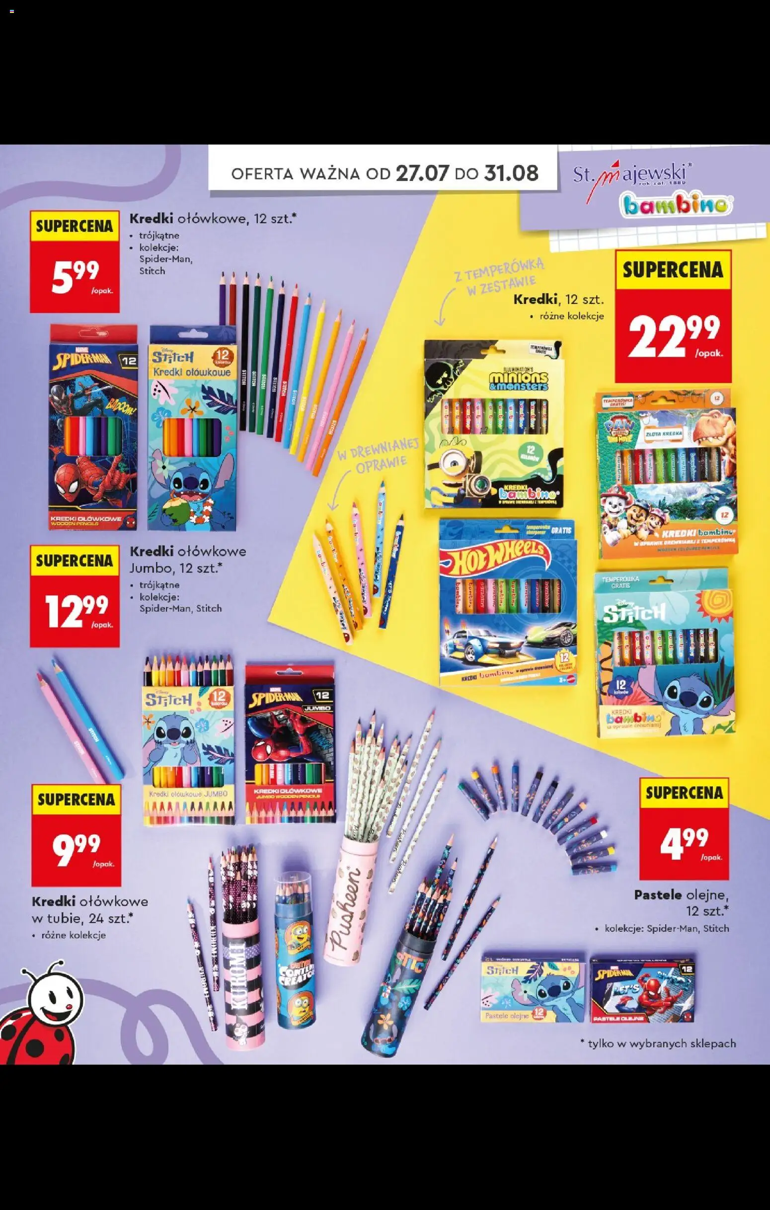Biedronka gazetka - Do mojej szkoły idę od 20.07.2026 | Strona: 46 | Produkty: Kredki Bambino, Hot wheels, Temperówka, Kredki