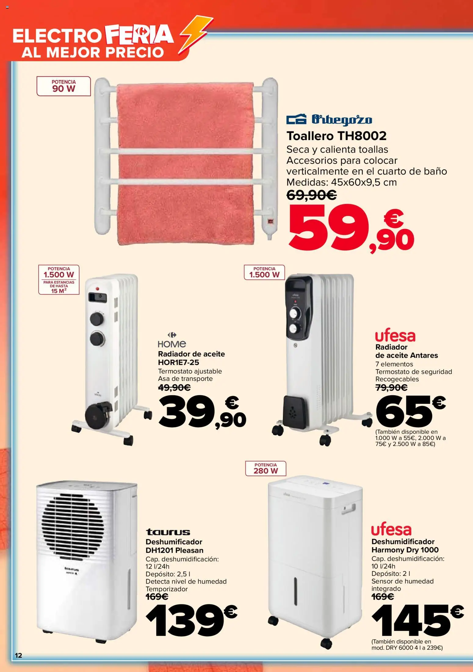 Carrefour Electro Feria │ válido desde el 27/10/2026 | Página: 12 | Productos: Toallero, Aceite, Deshumidificador, Radiador