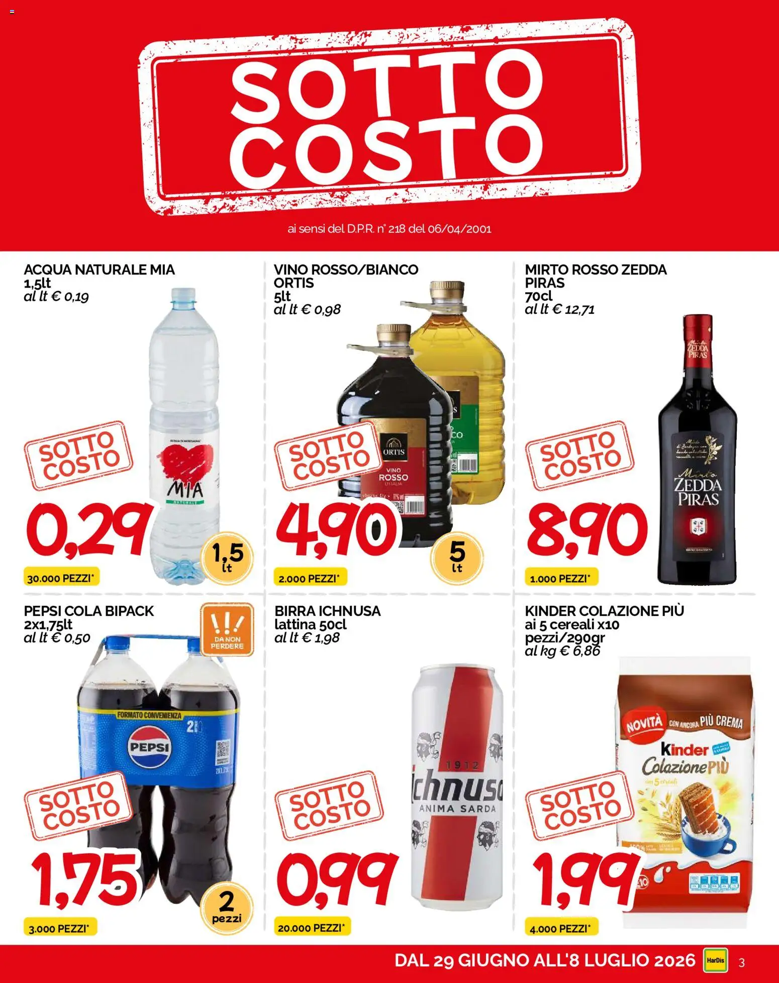 Volantino HarDis del 29/06/2026 | Pagina: 3 | Prodotti: Acqua, Vino, Pepsi, Vino rosso