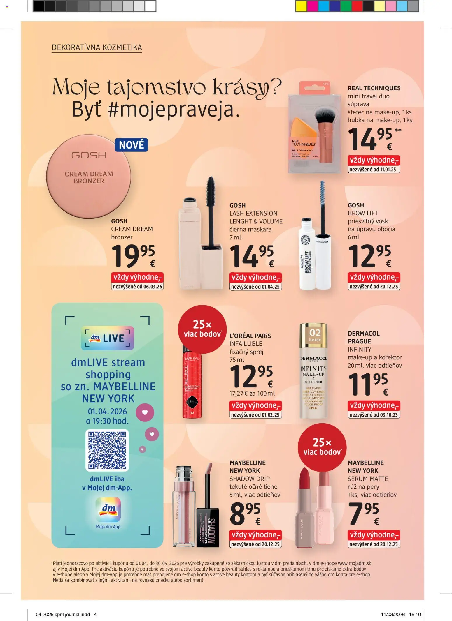 Nové dm drogerie akcie – leták je platný od 01.04.2026 | Strana: 4 | Produkty: Štetec, Hubka, Očné tiene, Rúž na pery